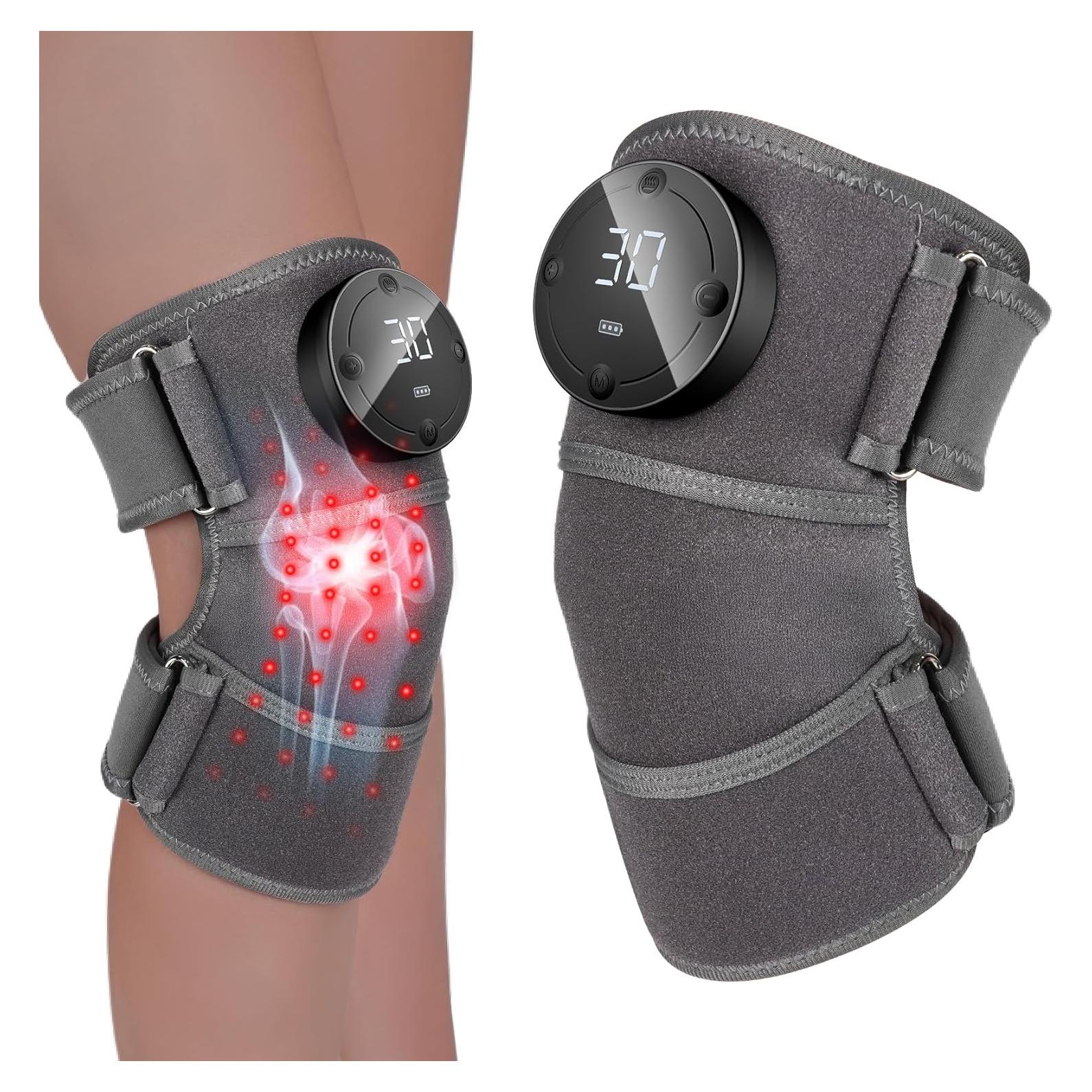Red Light Therapy Knee Brace with Infrared Heat & Vibration – Cordless Heated Design for Daily Wellness & Relaxation, Gifts for Women Men (Grey)