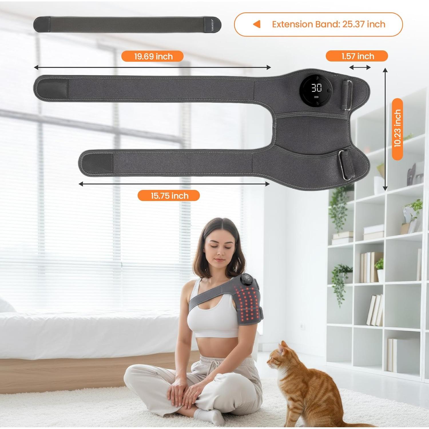 Red Light Therapy Knee Brace with Infrared Heat & Vibration – Cordless Heated Design for Daily Wellness & Relaxation, Gifts for Women Men (Grey)