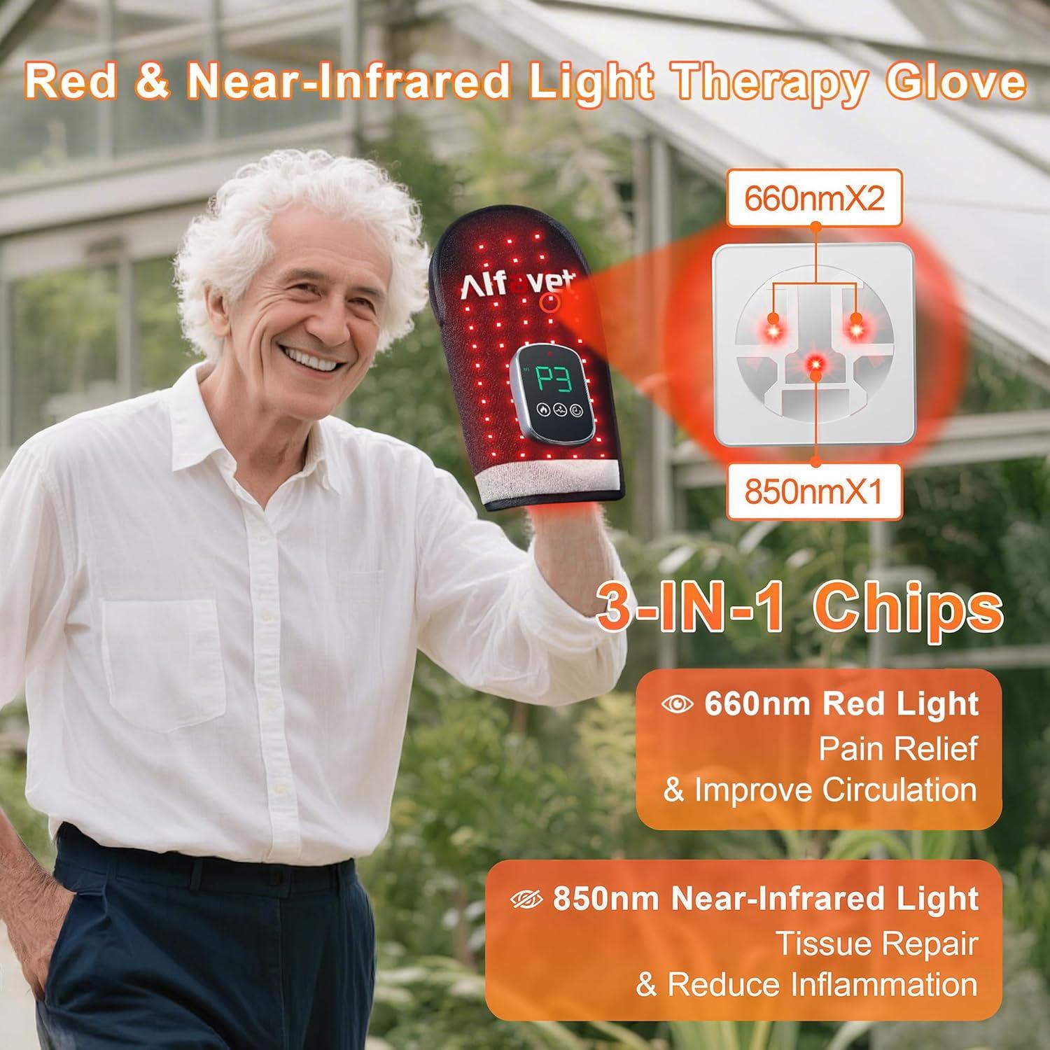Guante Terapia Luz Roja Inalámbrico Alfavet 112 LEDs 5000mAh