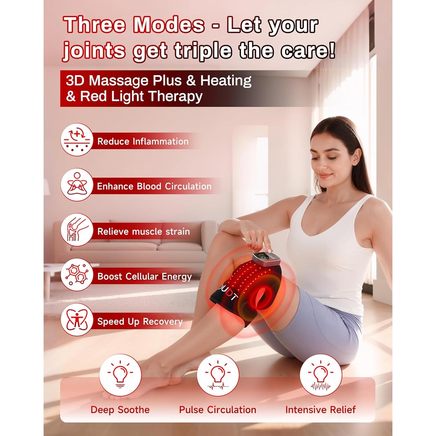 Masajeador de Rodilla Inalámbrico Kaoudt con Calor y Luz Roja