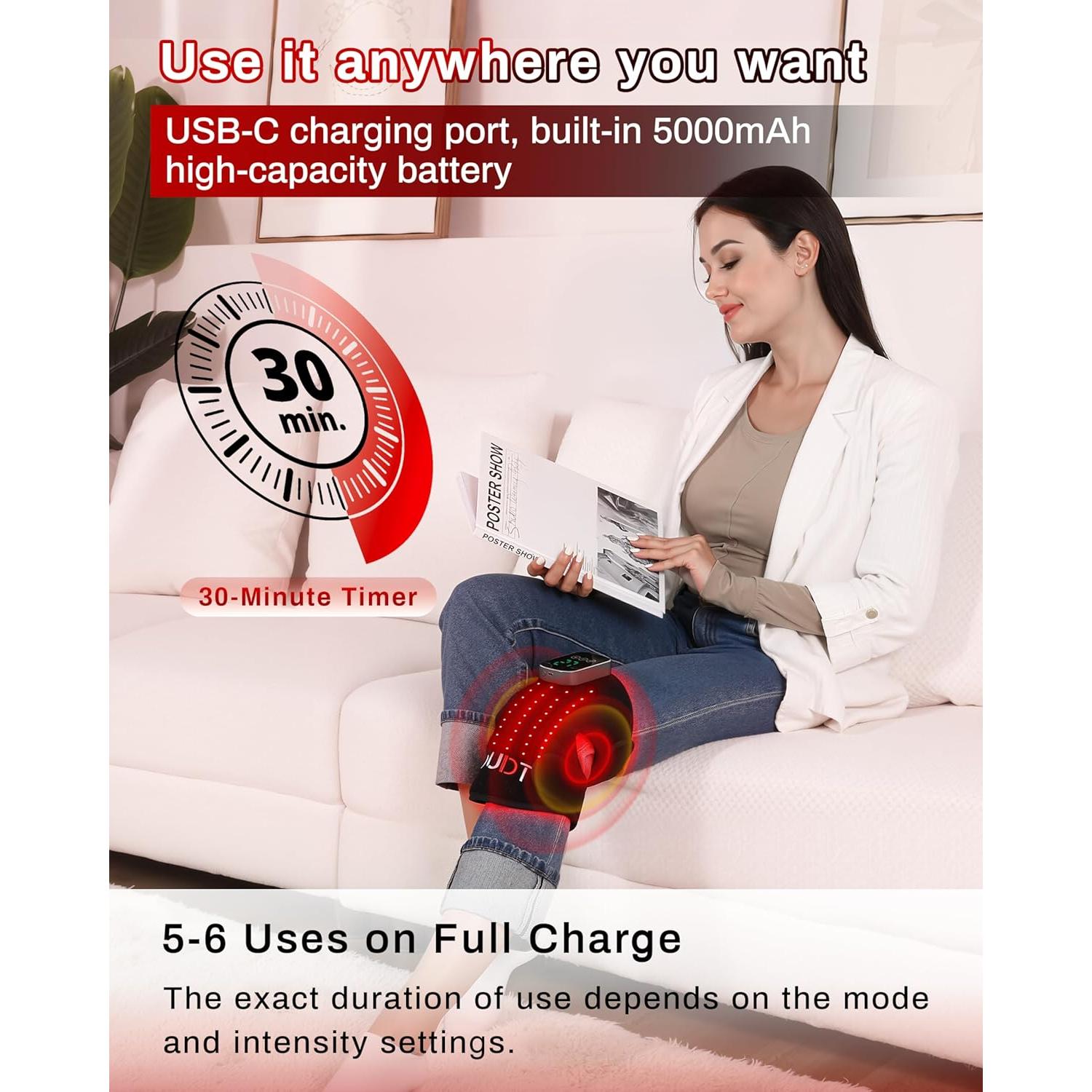 Masajeador de Rodilla Inalámbrico Kaoudt con Calor y Luz Roja