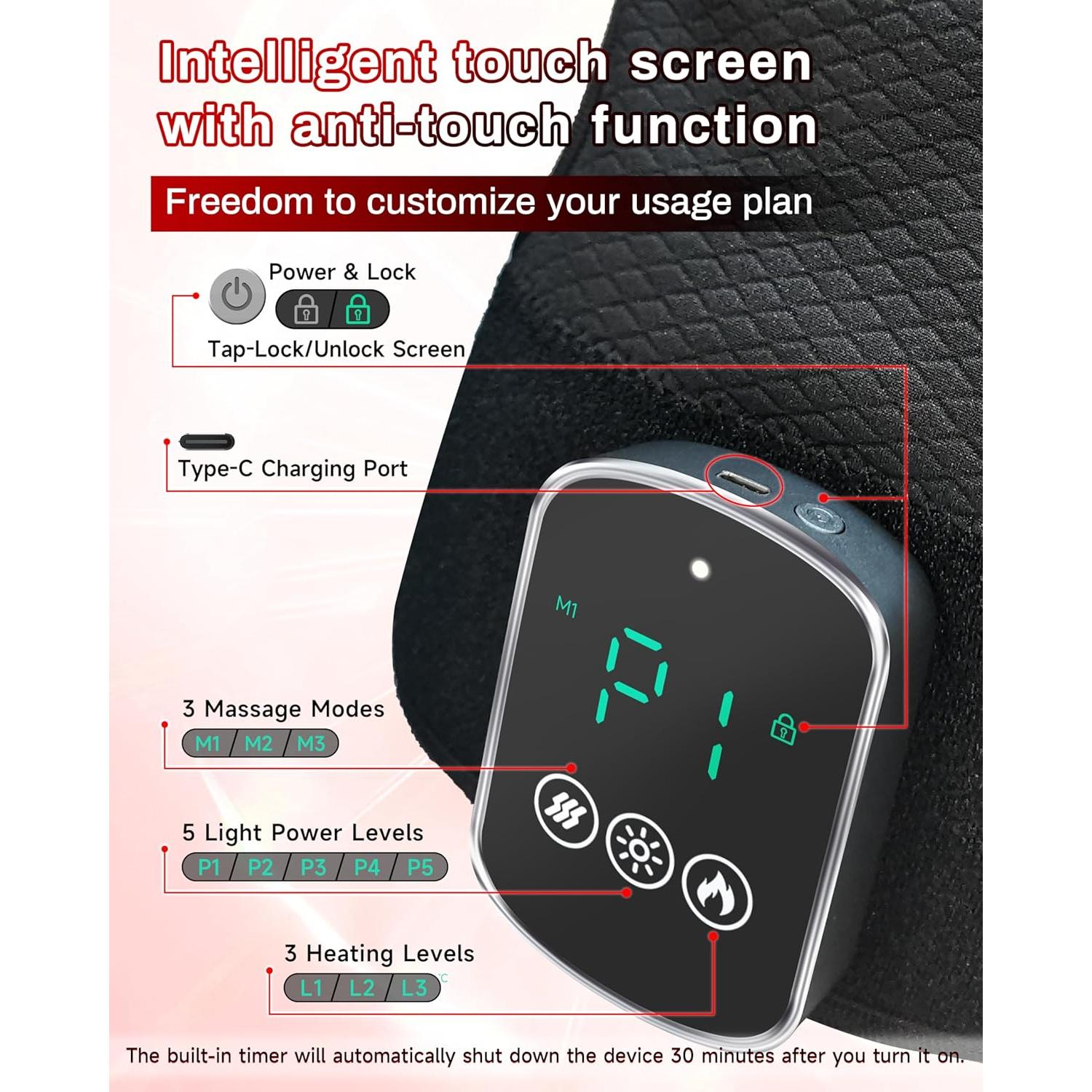 Masajeador de Rodilla Inalámbrico Kaoudt con Calor y Luz Roja