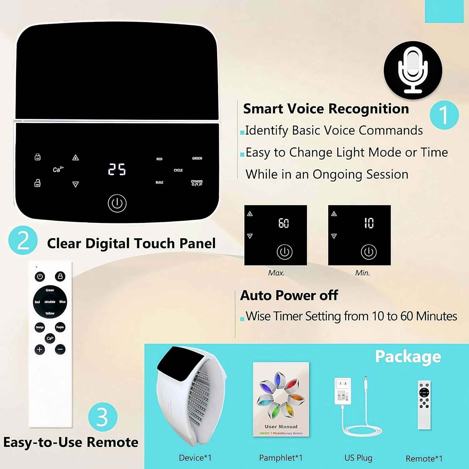 Máquina de Terapia Facial LED 7 Colores Arthaxi - Control por Voz