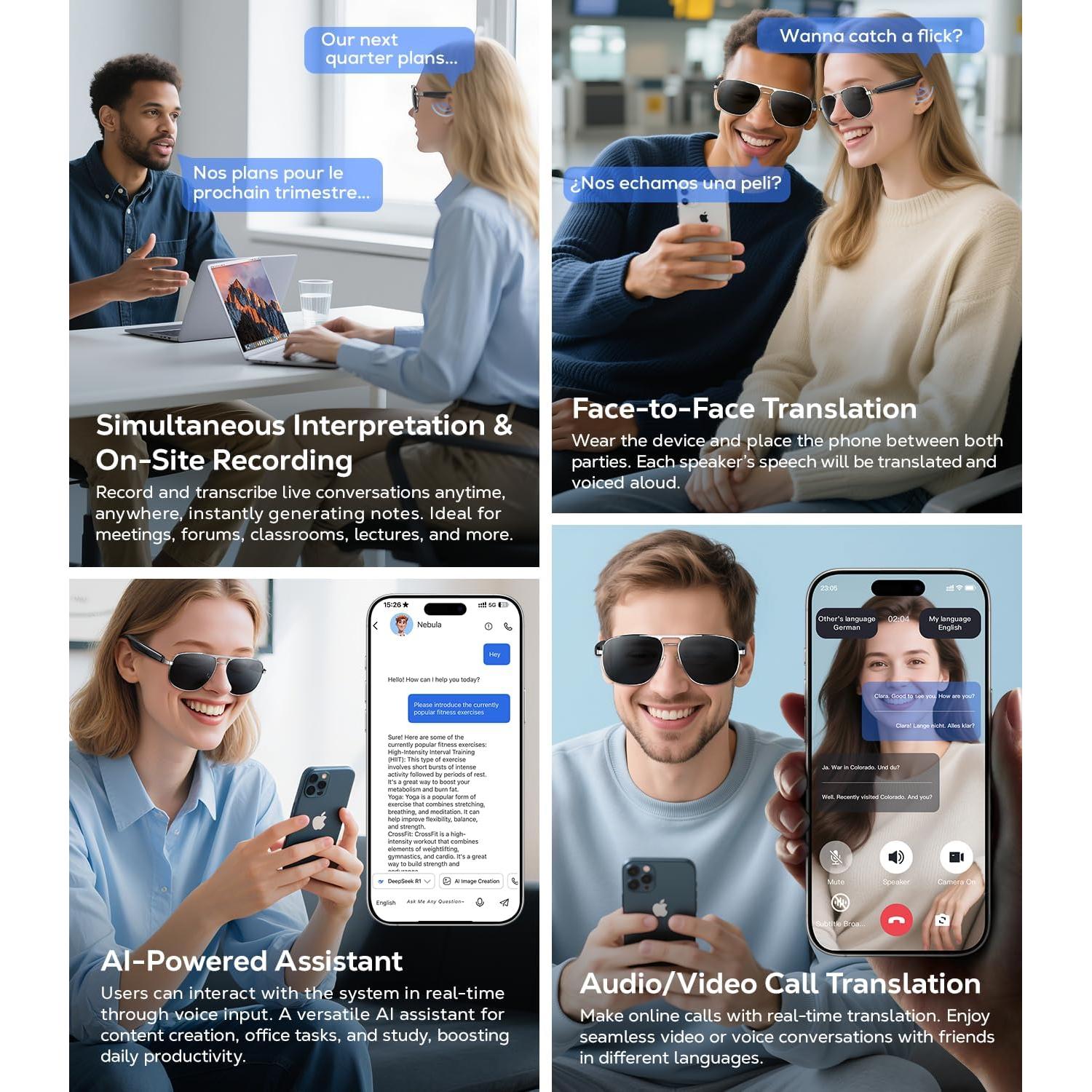 Gafas Inteligentes AI Polarizadas UV400 Bluetooth - Traducción 100+ Idiomas