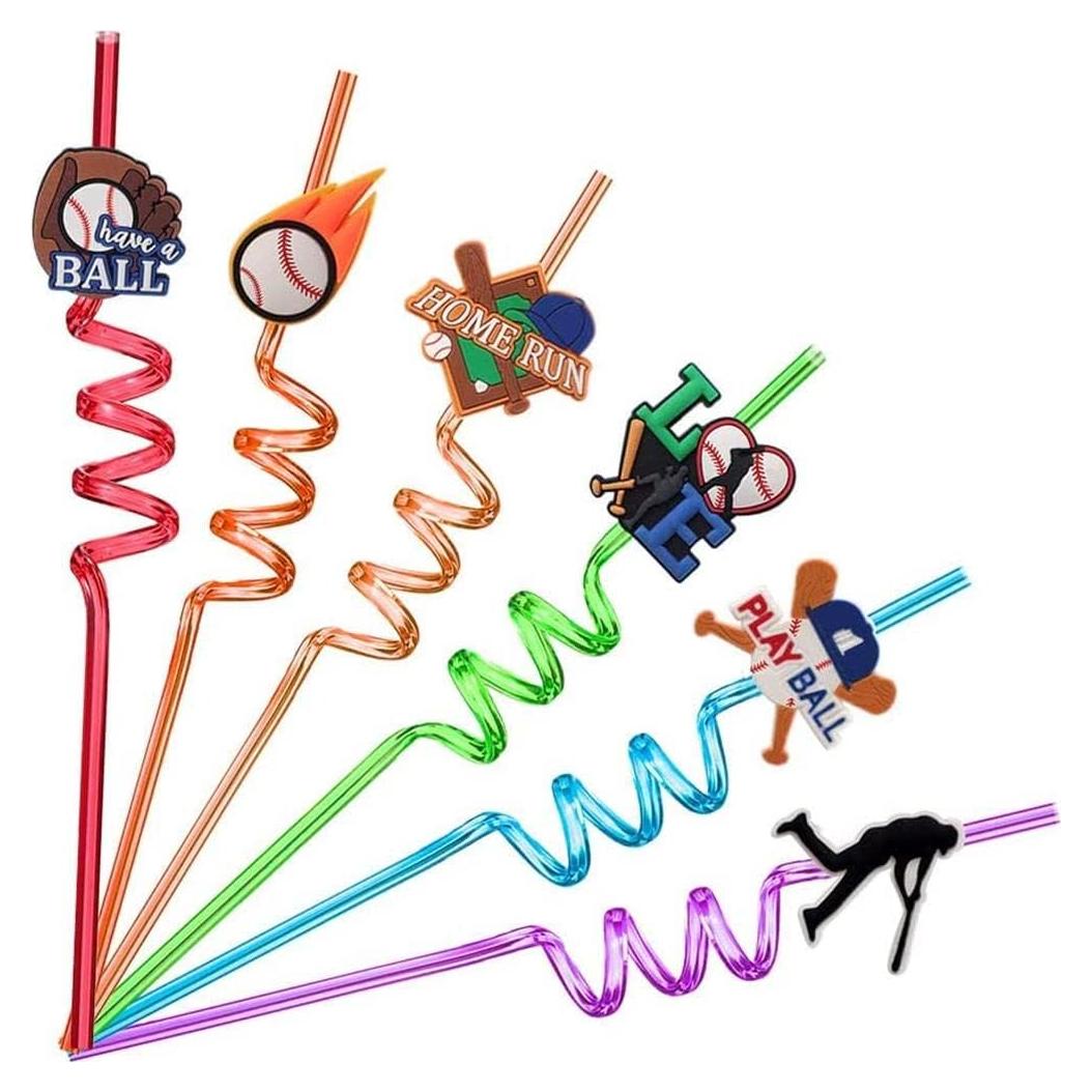 24 Pajitas Reutilizables de Plástico Peiking Tema Béisbol