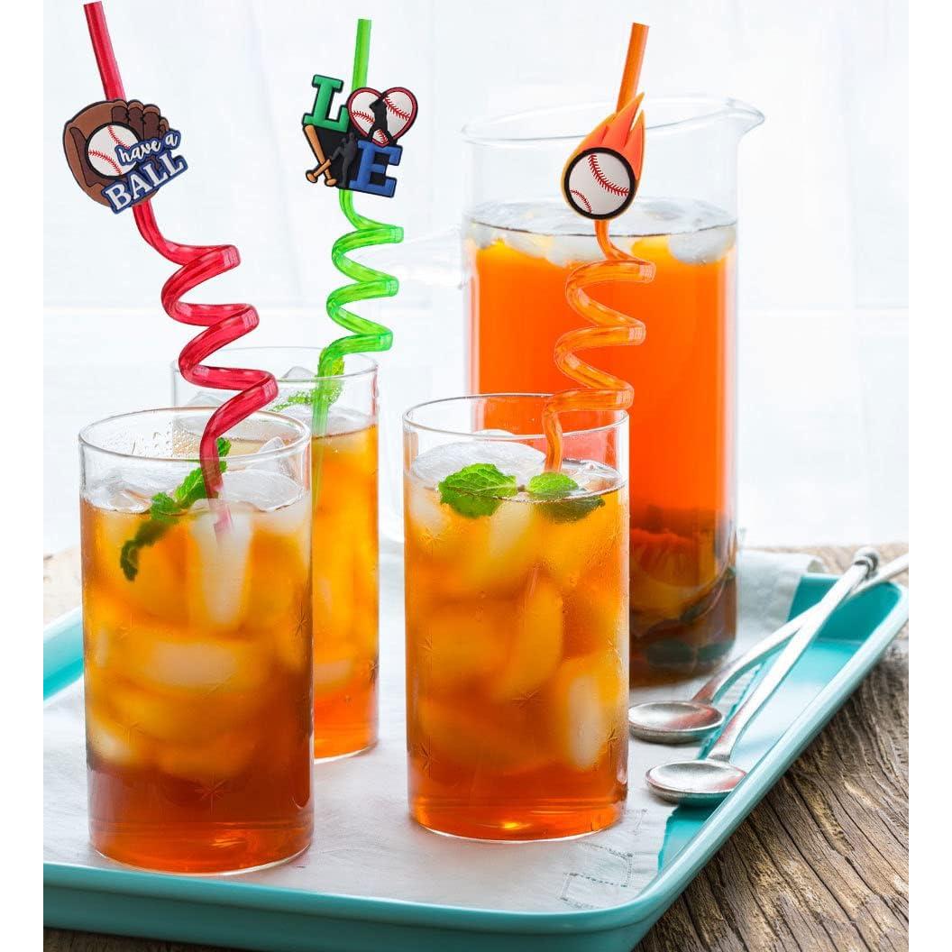 24 Pajitas Reutilizables de Plástico Peiking Tema Béisbol