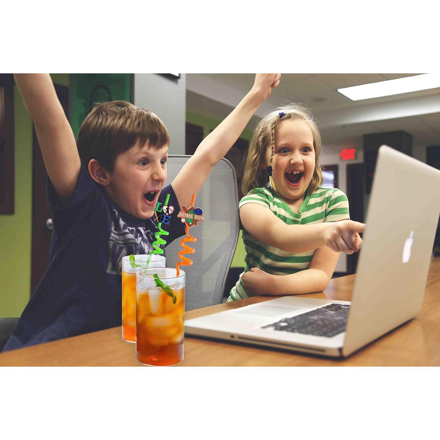 24 Pajitas Reutilizables de Plástico Peiking Tema Béisbol