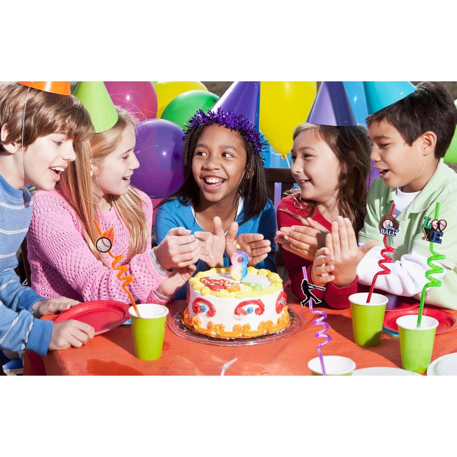 24 Pajitas Reutilizables de Plástico Peiking Tema Béisbol