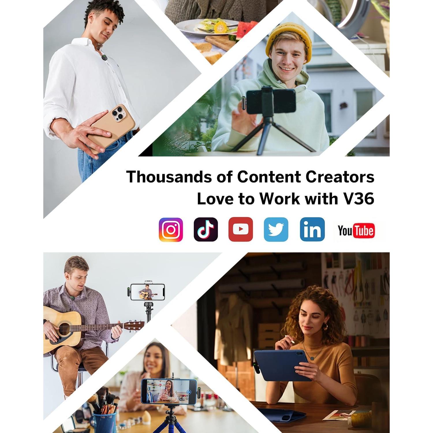 Micrófono Lavalier Inalámbrico WEWAHIVER V36 USB-C 40H Batería