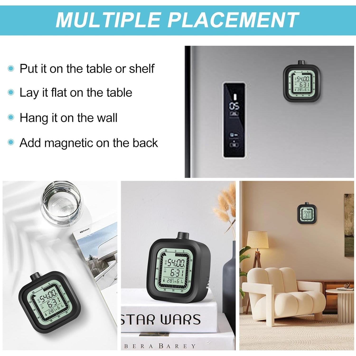 Temporizador Visual Digital VLEJEARI con Reloj Despertador y Termómetro