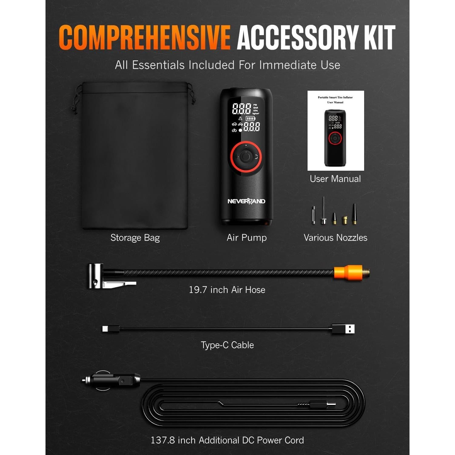 Compresor de Aire Portátil NEVERLAND 150 PSI - Inflador Neumáticos