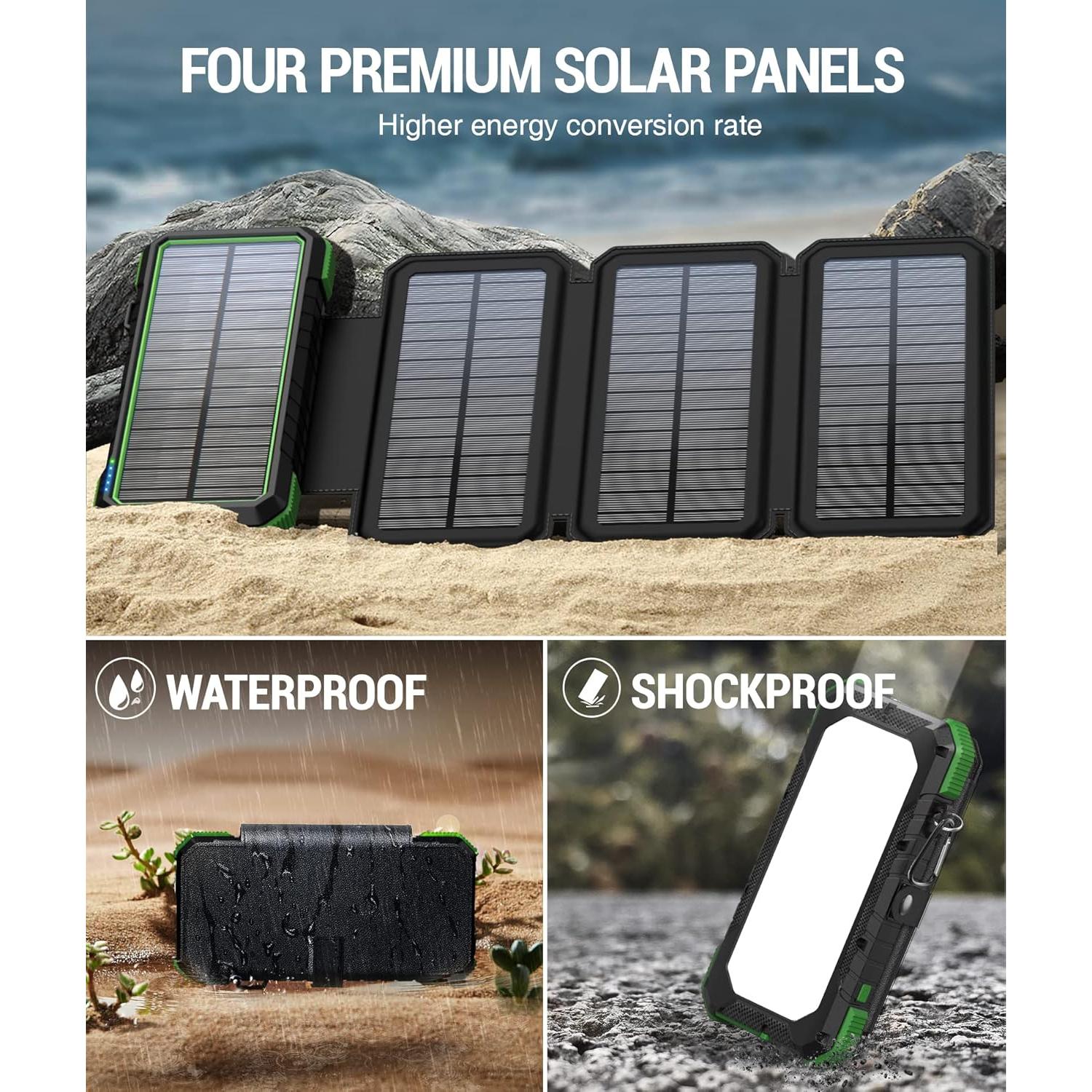 Cargador Solar Portátil BLAVOR 20000mAh 4 Paneles Plegables