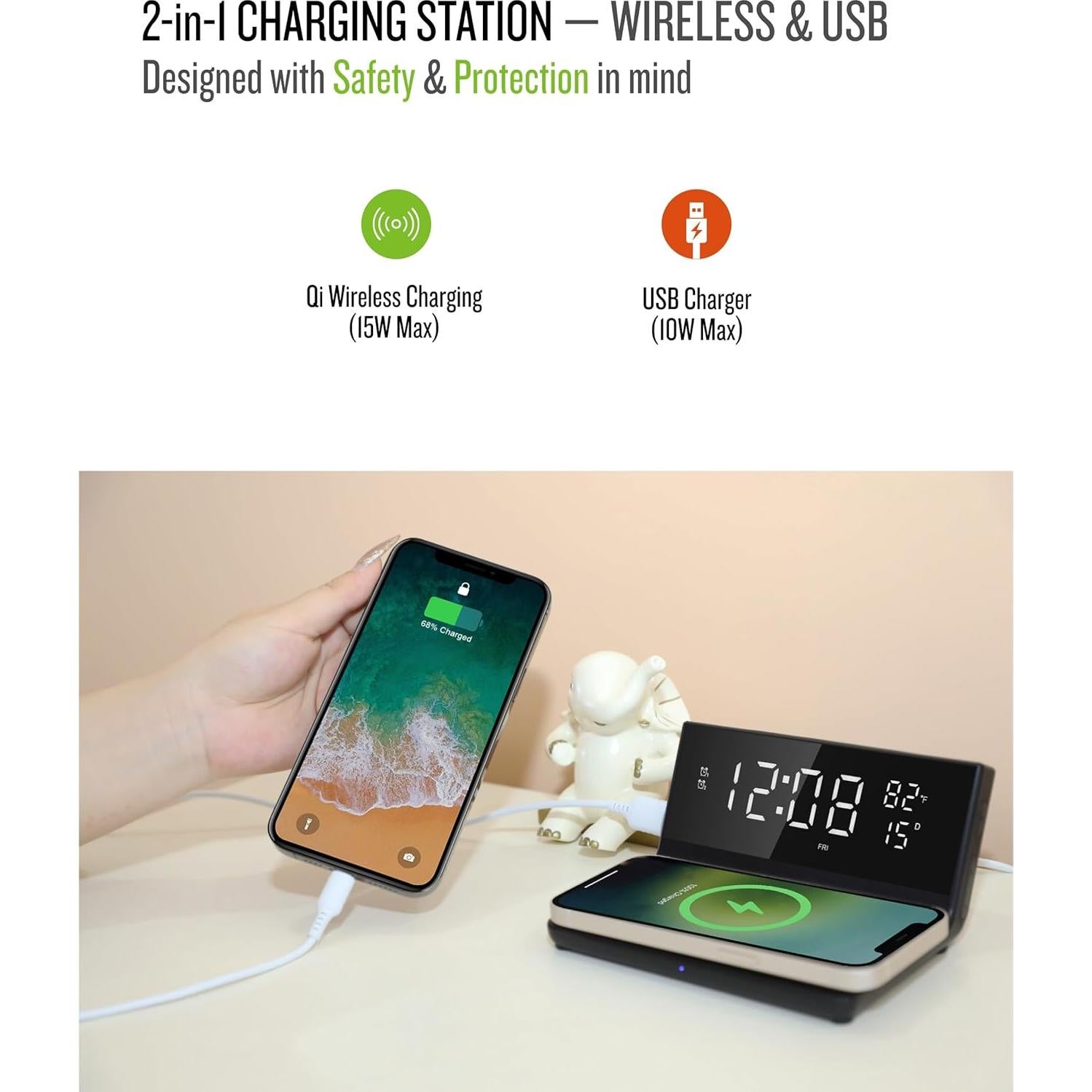 Reloj Despertador Digital Soundfreaq Charge Rise II Negro