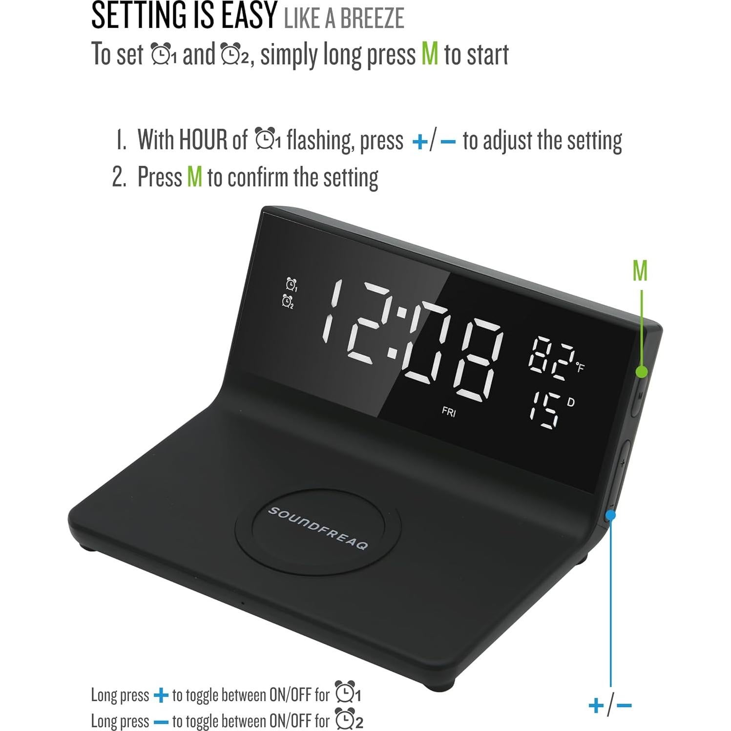 Reloj Despertador Digital Soundfreaq Charge Rise II Negro