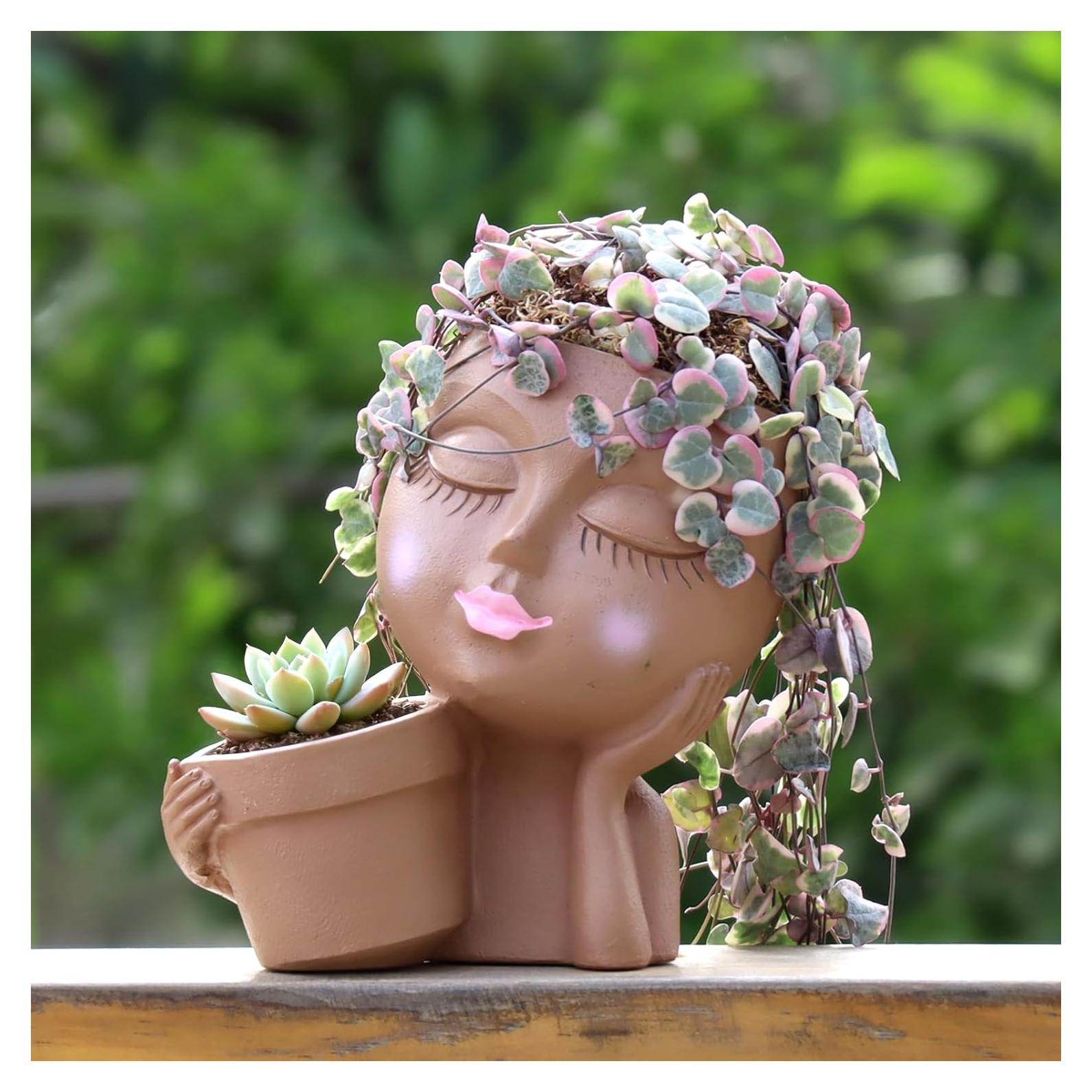 Maceta Cara de Resina Meltset M para Suculentas 15.7 cm Marrón