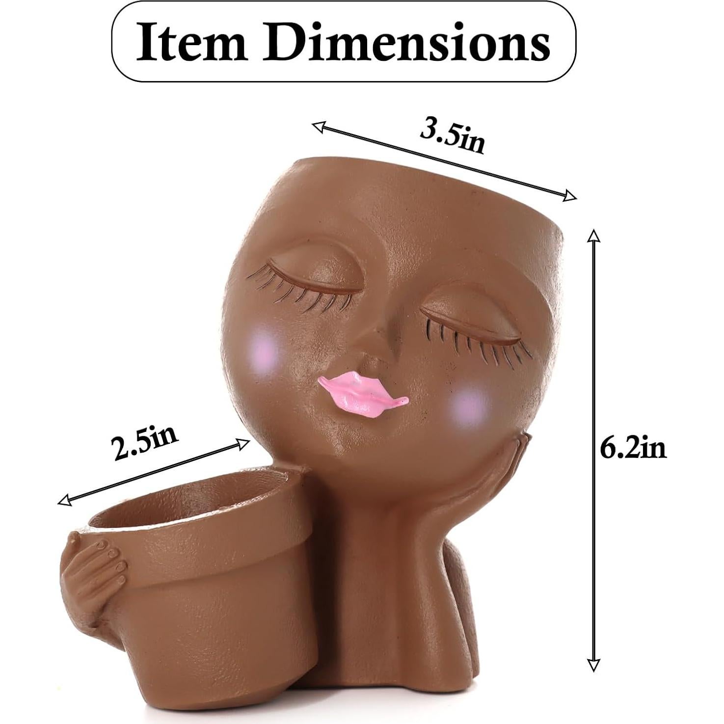 Maceta Cara de Resina Meltset M para Suculentas 15.7 cm Marrón