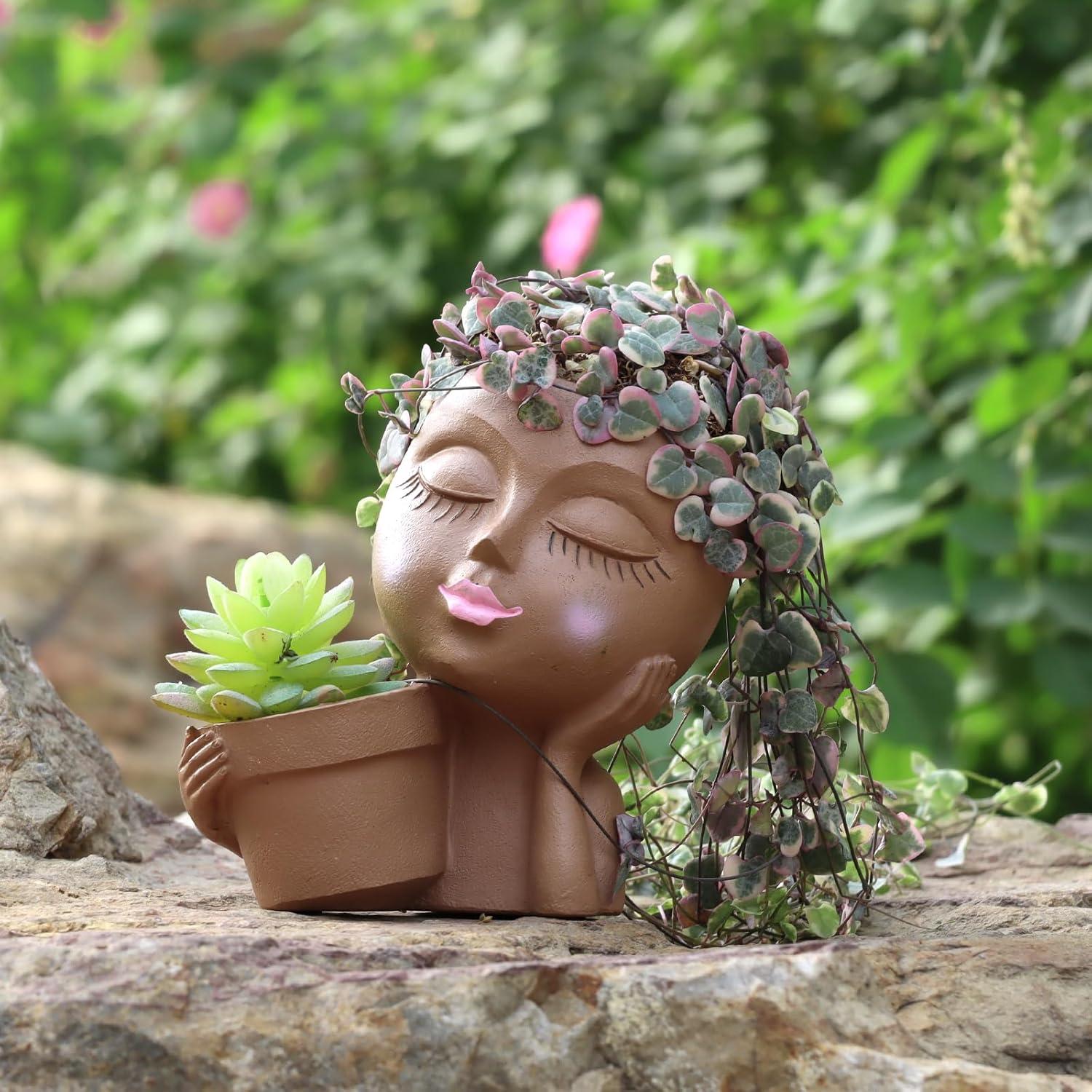 Maceta Cara de Resina Meltset M para Suculentas 15.7 cm Marrón