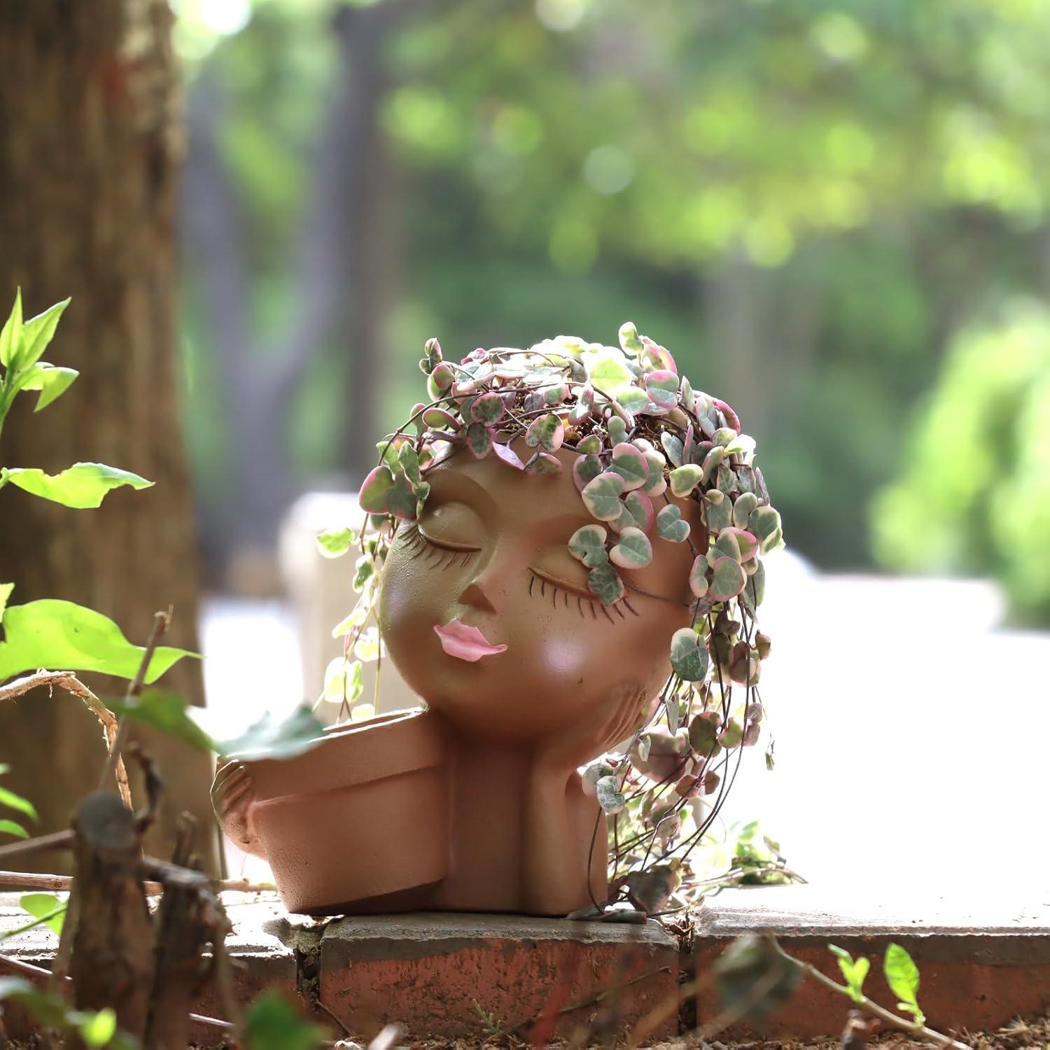 Maceta Cara de Resina Meltset M para Suculentas 15.7 cm Marrón