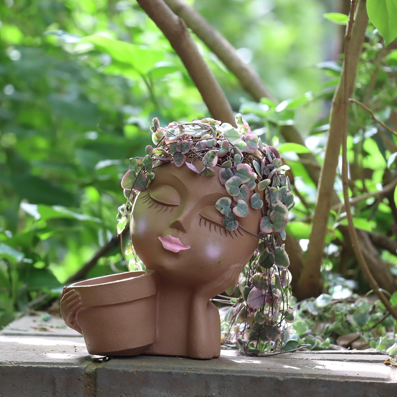 Maceta Cara de Resina Meltset M para Suculentas 15.7 cm Marrón