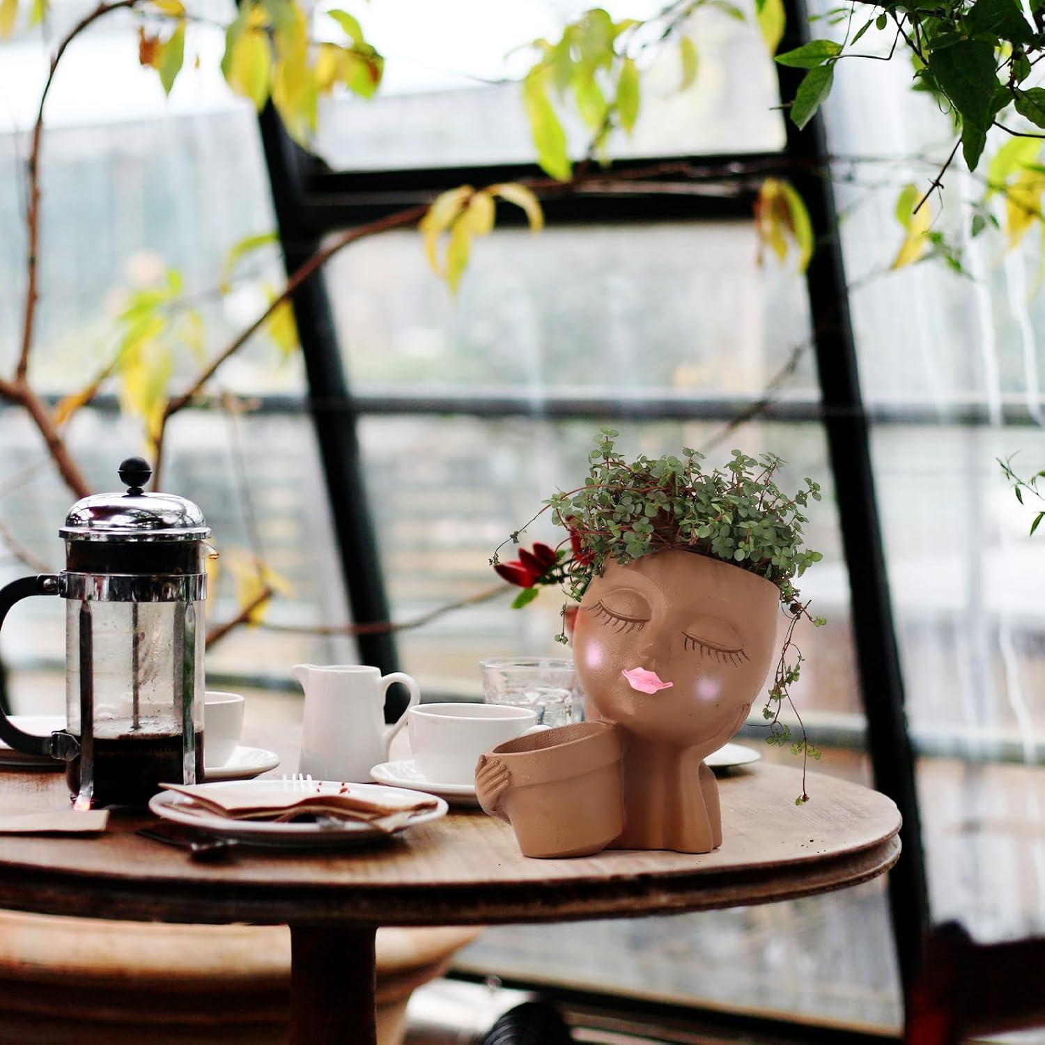 Maceta Cara de Resina Meltset M para Suculentas 15.7 cm Marrón