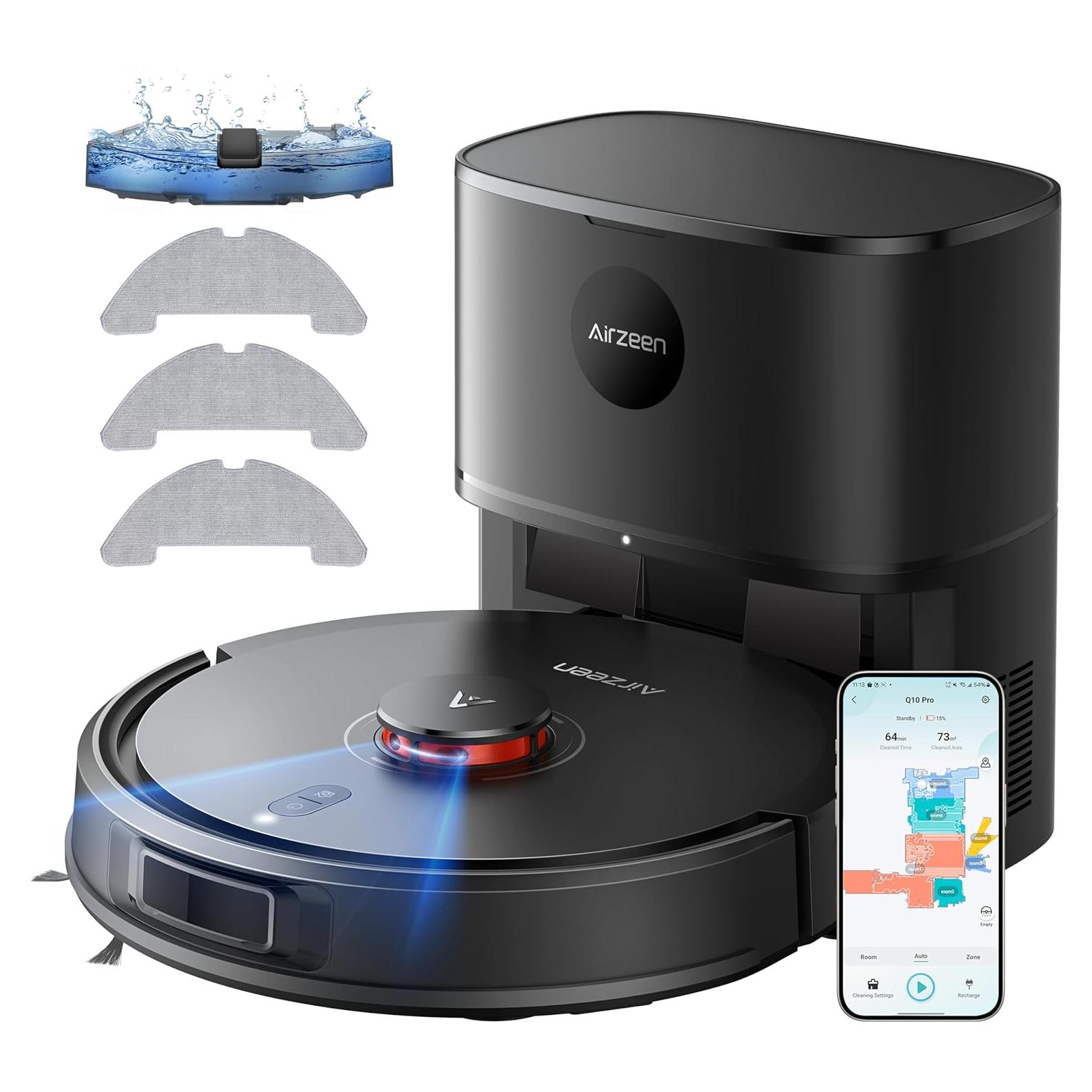 Robot Aspirador Airzeen Q10 Pro Autovaciable 5000Pa Negro