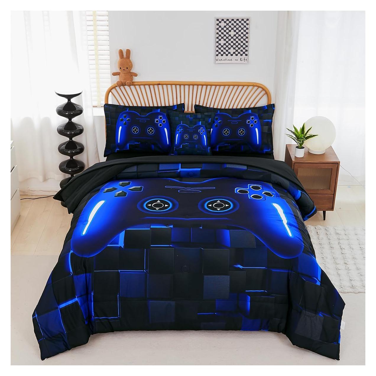 Conjunto de Ropa de Cama Twin PERFEMET Gamer 6 Piezas Azul