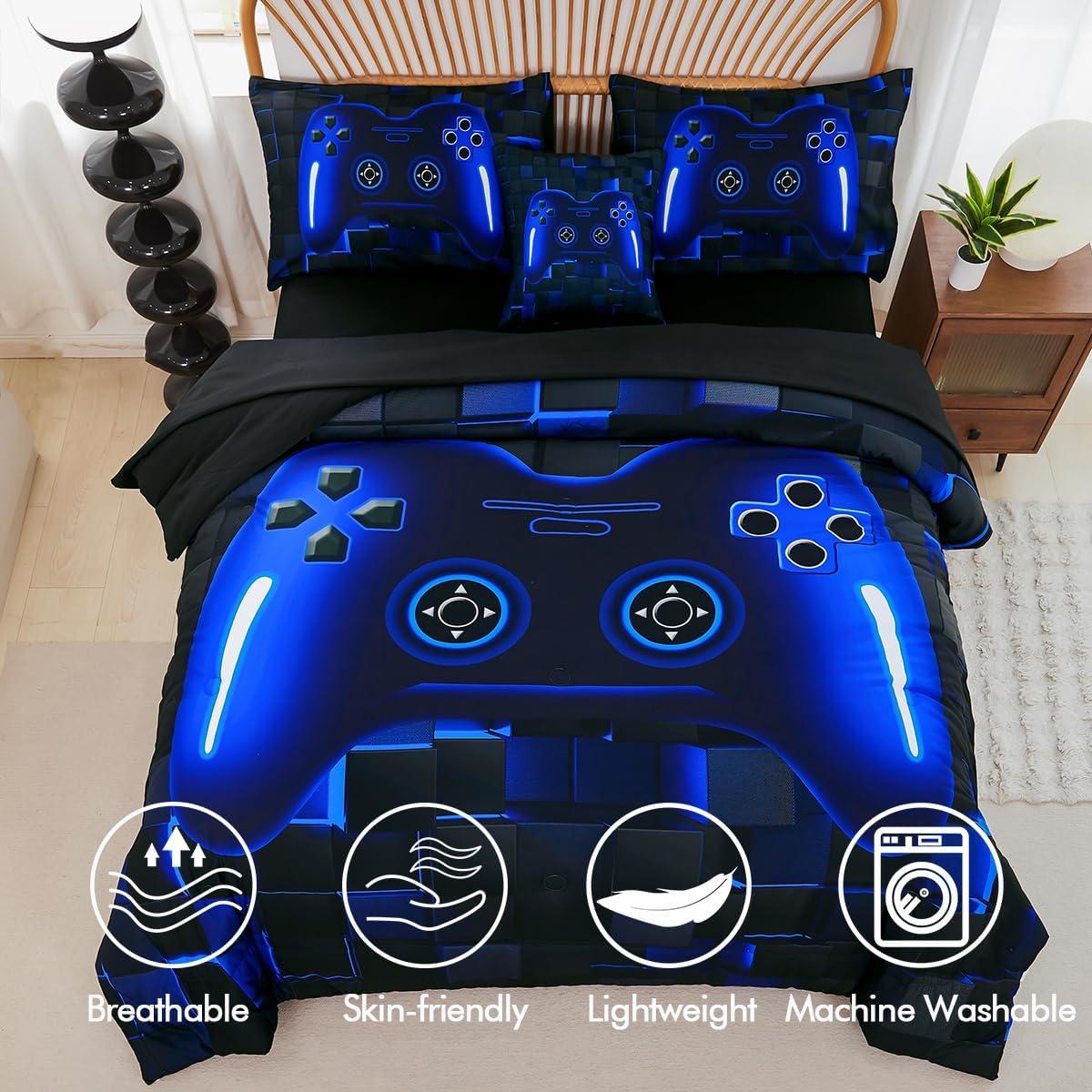 Conjunto de Ropa de Cama Twin PERFEMET Gamer 6 Piezas Azul