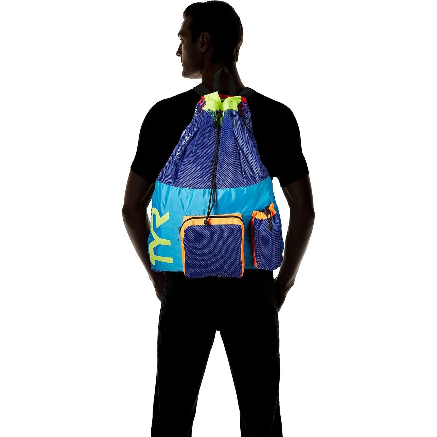 Mochila TYR Big Mesh Mummy 40L Azul/Amarillo para natación