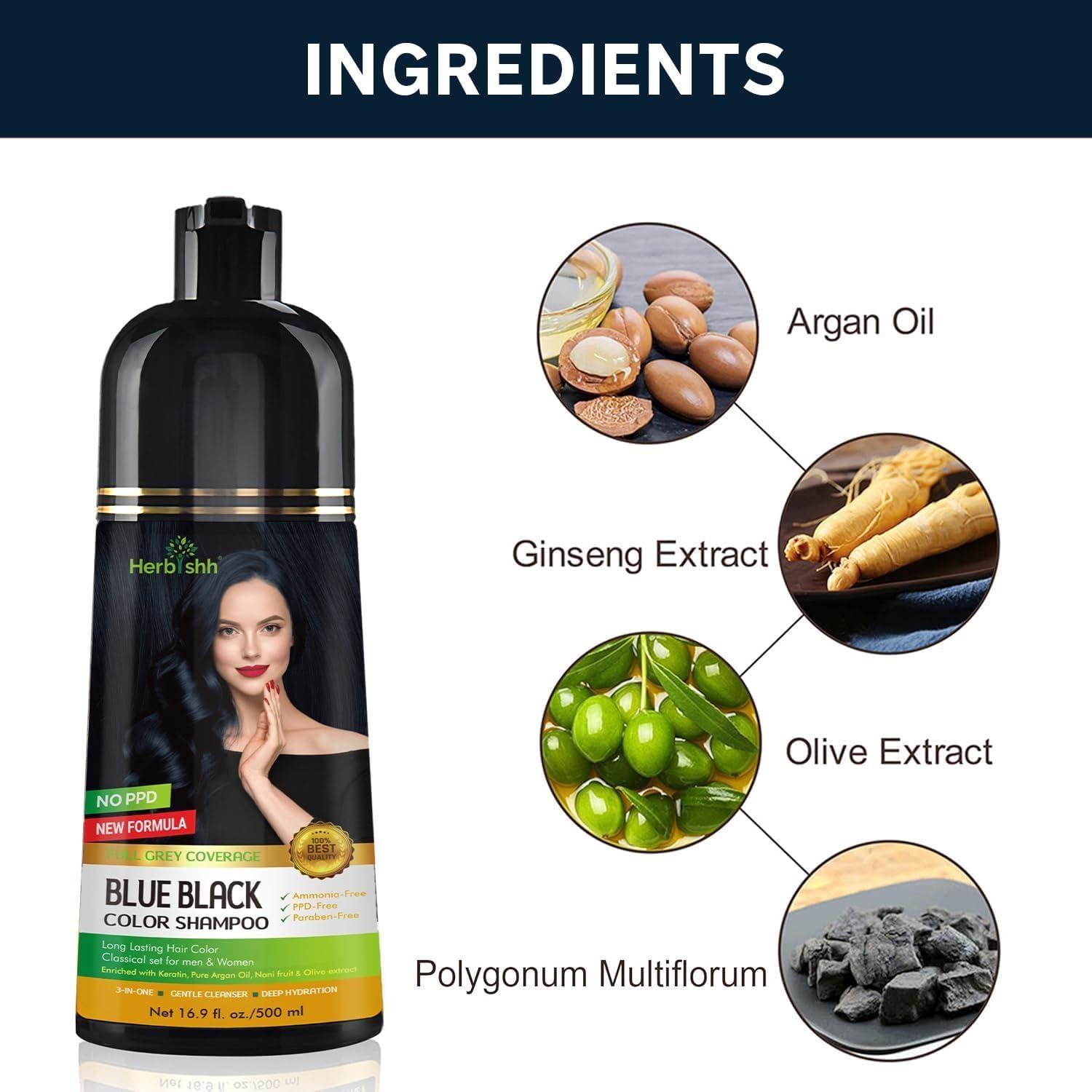 Combo Champú Color Herbishh 2x500ml + Máscara Argan 100g - Negro Azulado