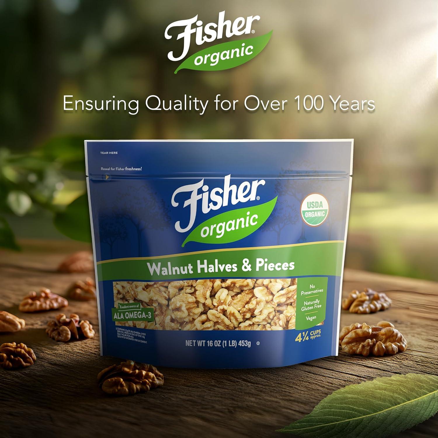 Nueces Orgánicas Sin Sal Fisher 453.6 g - Mitades y Piezas