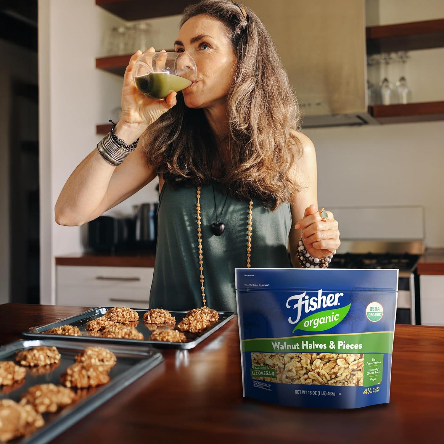 Nueces Orgánicas Sin Sal Fisher 453.6 g - Mitades y Piezas