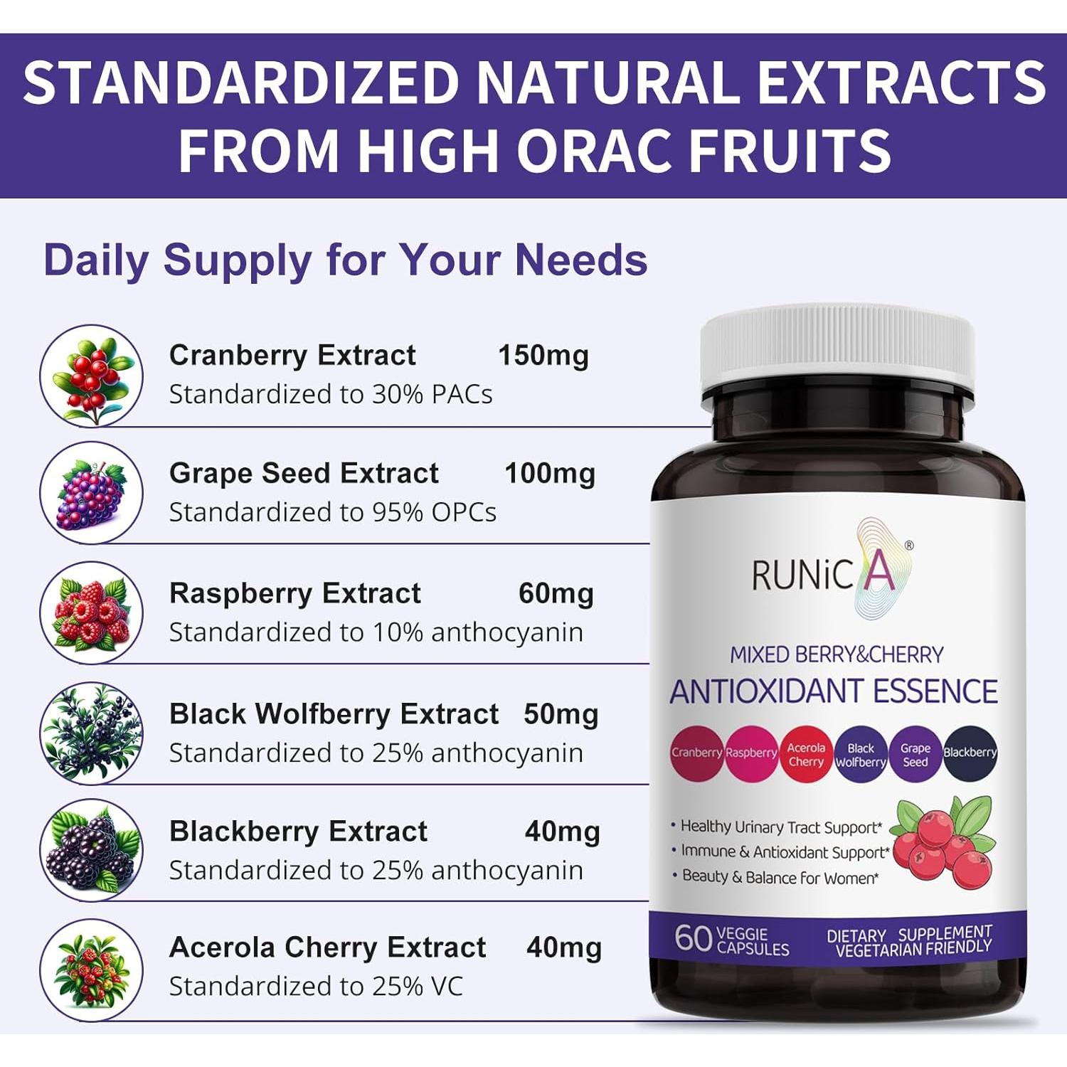 Suplemento Antioxidante RUNICA 6en1 para Mujeres - 30 Cápsulas Veganas