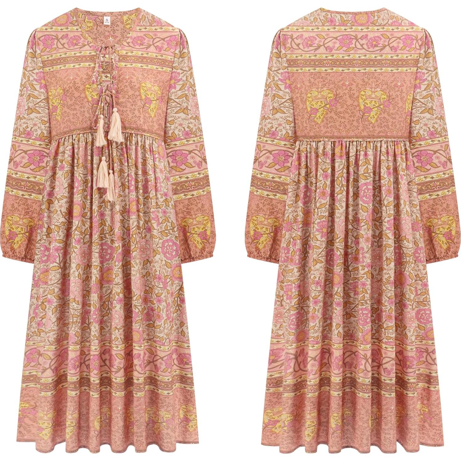 Vestido Midi Bohemio R.Vivimos con Estampado Floral y Flecos