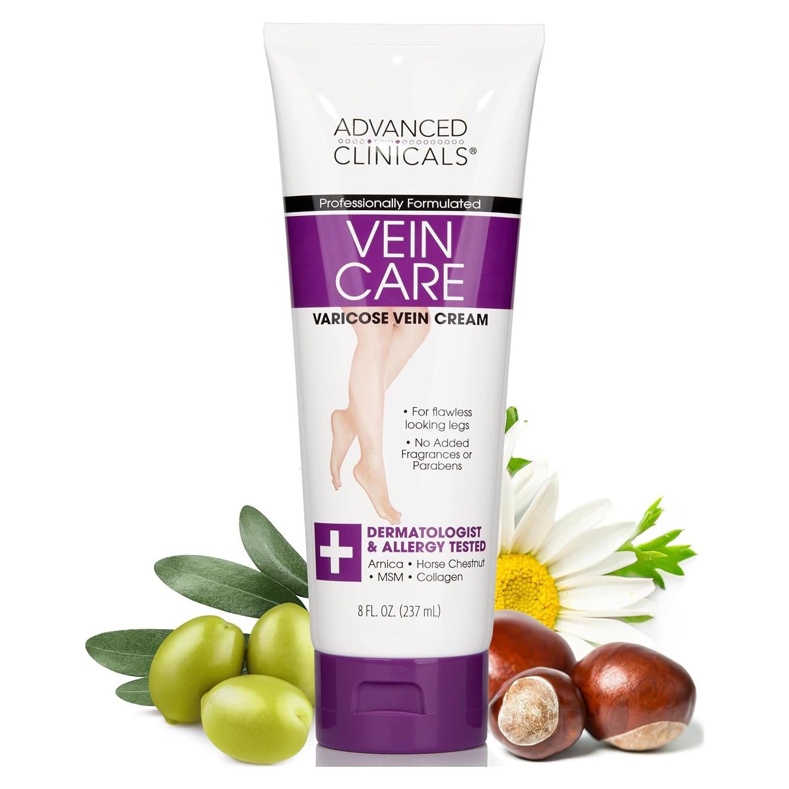 Advanced Clinicals Varicose Veins Cream For Legs | Spider Vein & Varicose Vein Cream | Vitamin K Cream | Arnica Cream, 8 Fl Oz