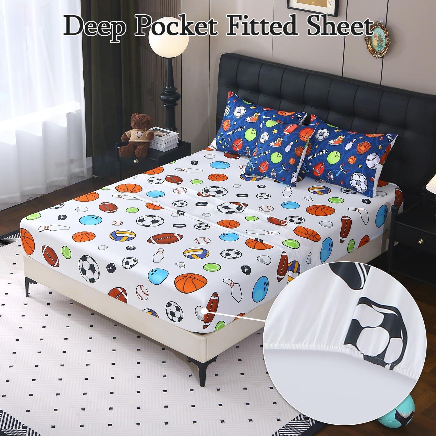 Conjunto de Edredón Gemelo JQinHome 6 Piezas Deportes Azul