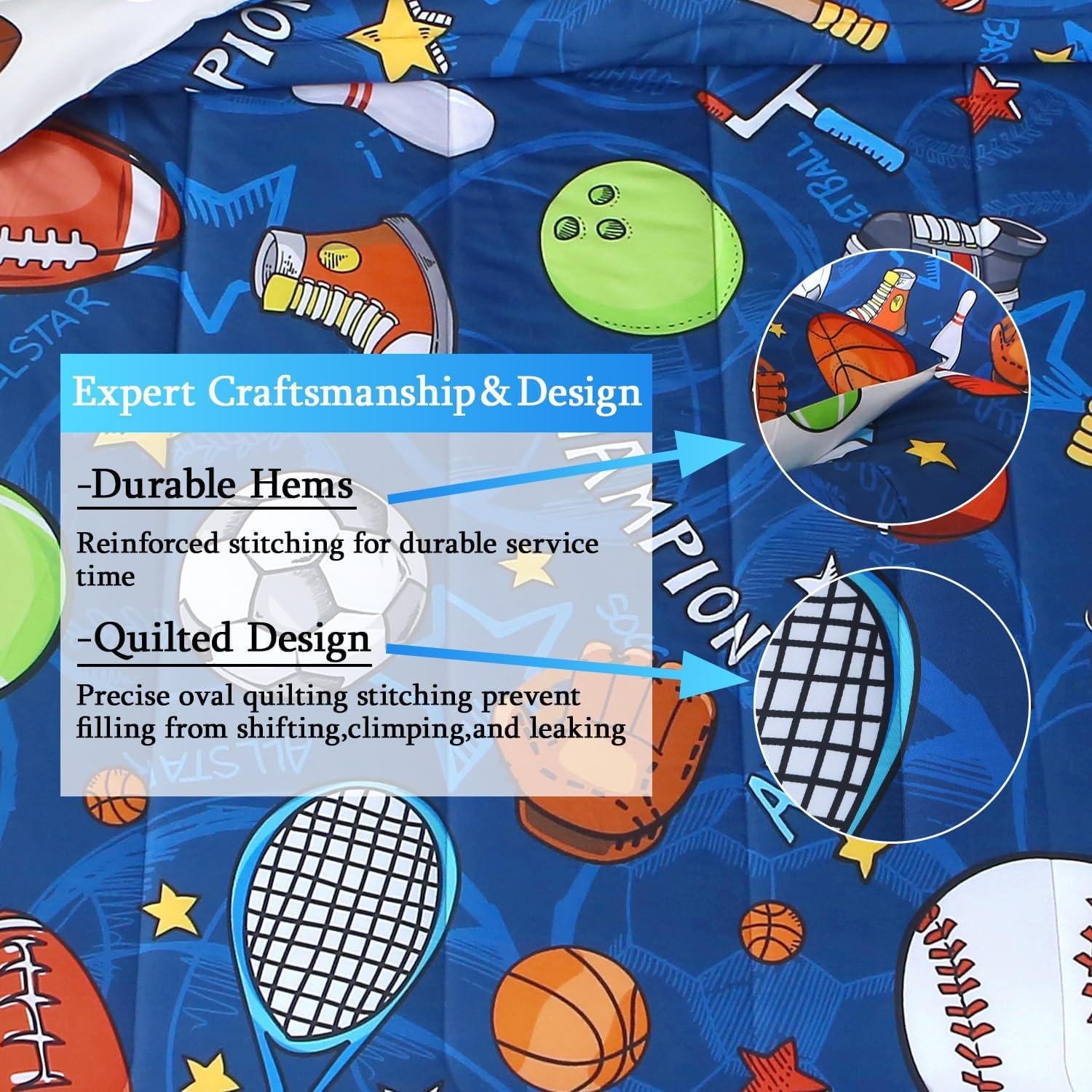 Conjunto de Edredón Gemelo JQinHome 6 Piezas Deportes Azul