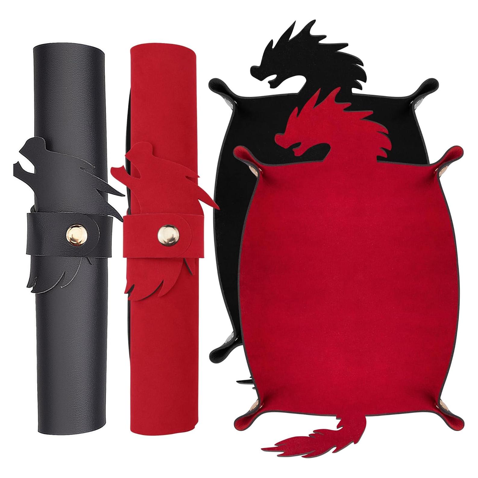 Bandeja de Dados de Dragón SIQUK 2 Piezas PU Cuero Negro Rojo