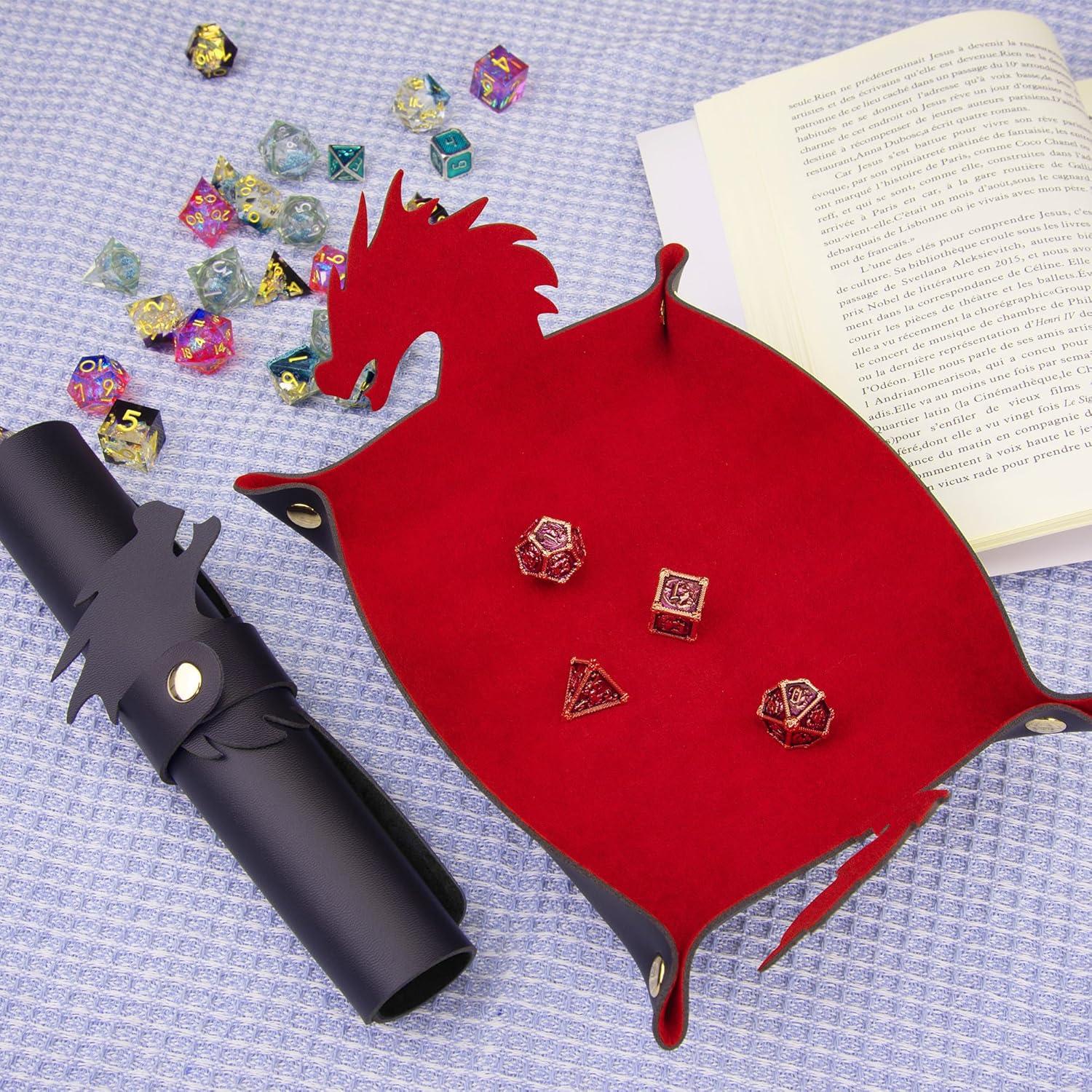 Bandeja de Dados de Dragón SIQUK 2 Piezas PU Cuero Negro Rojo