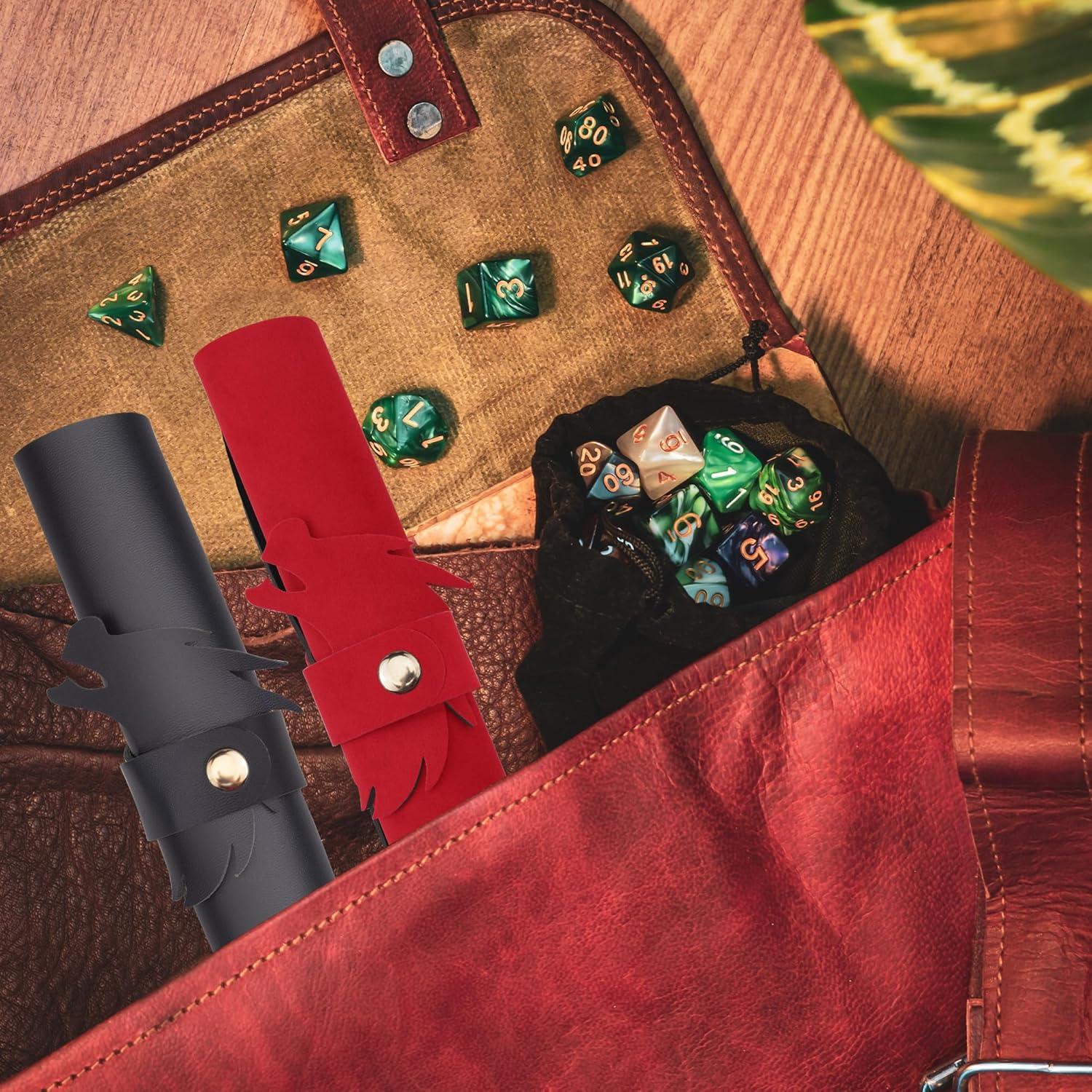 Bandeja de Dados de Dragón SIQUK 2 Piezas PU Cuero Negro Rojo