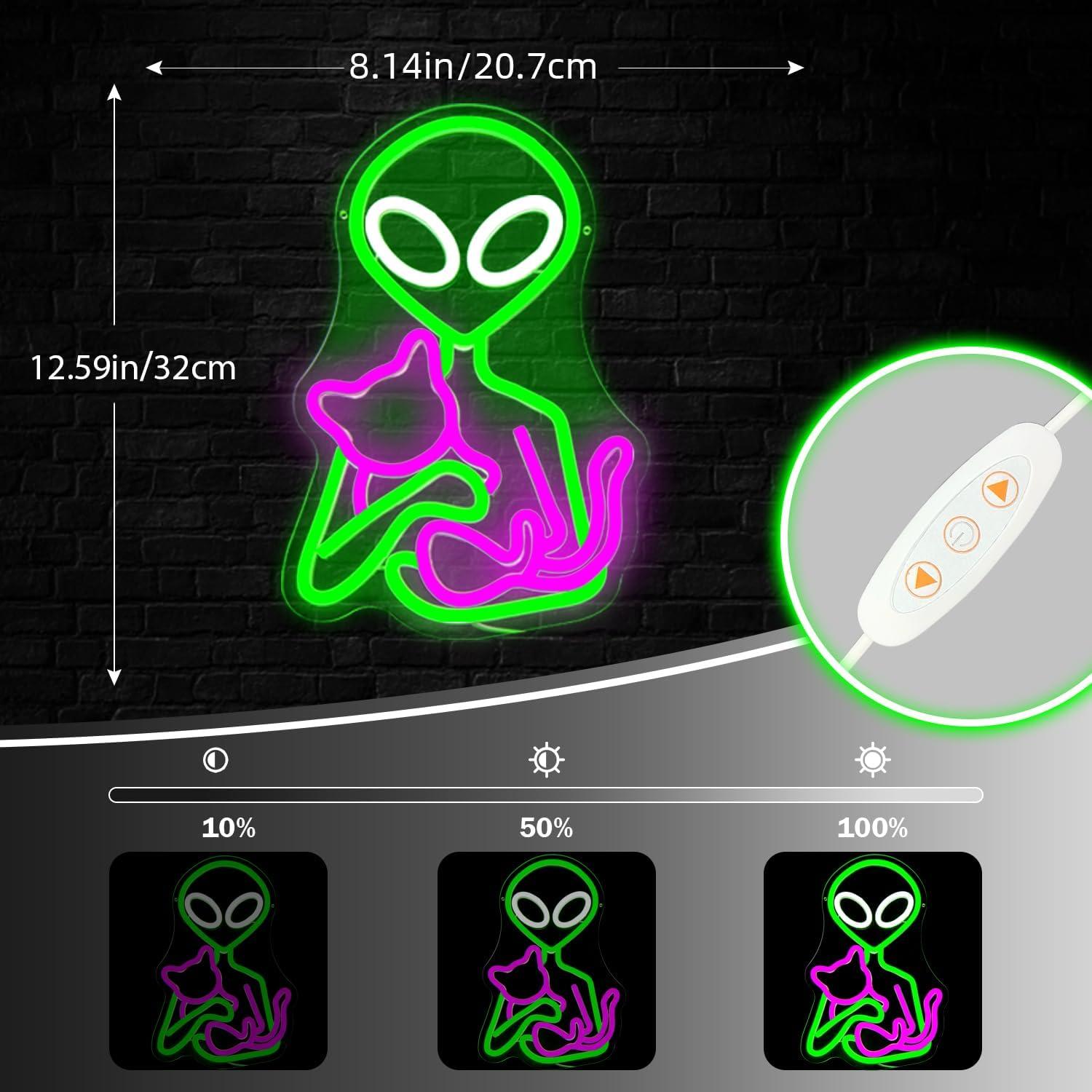 Luz de Neón LED Alienígena Gato OvoNinn 33.9x33.9 cm