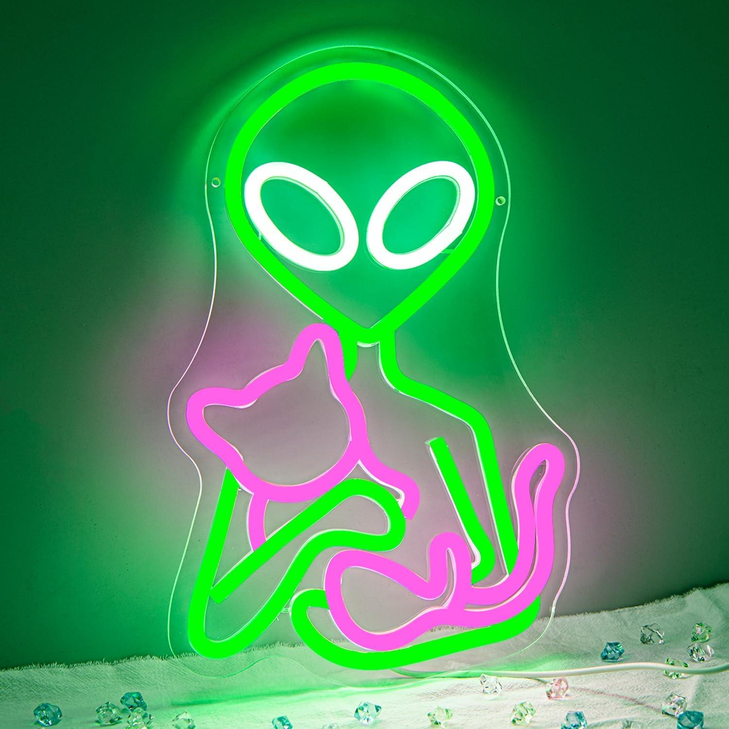 Luz de Neón LED Alienígena Gato OvoNinn 33.9x33.9 cm