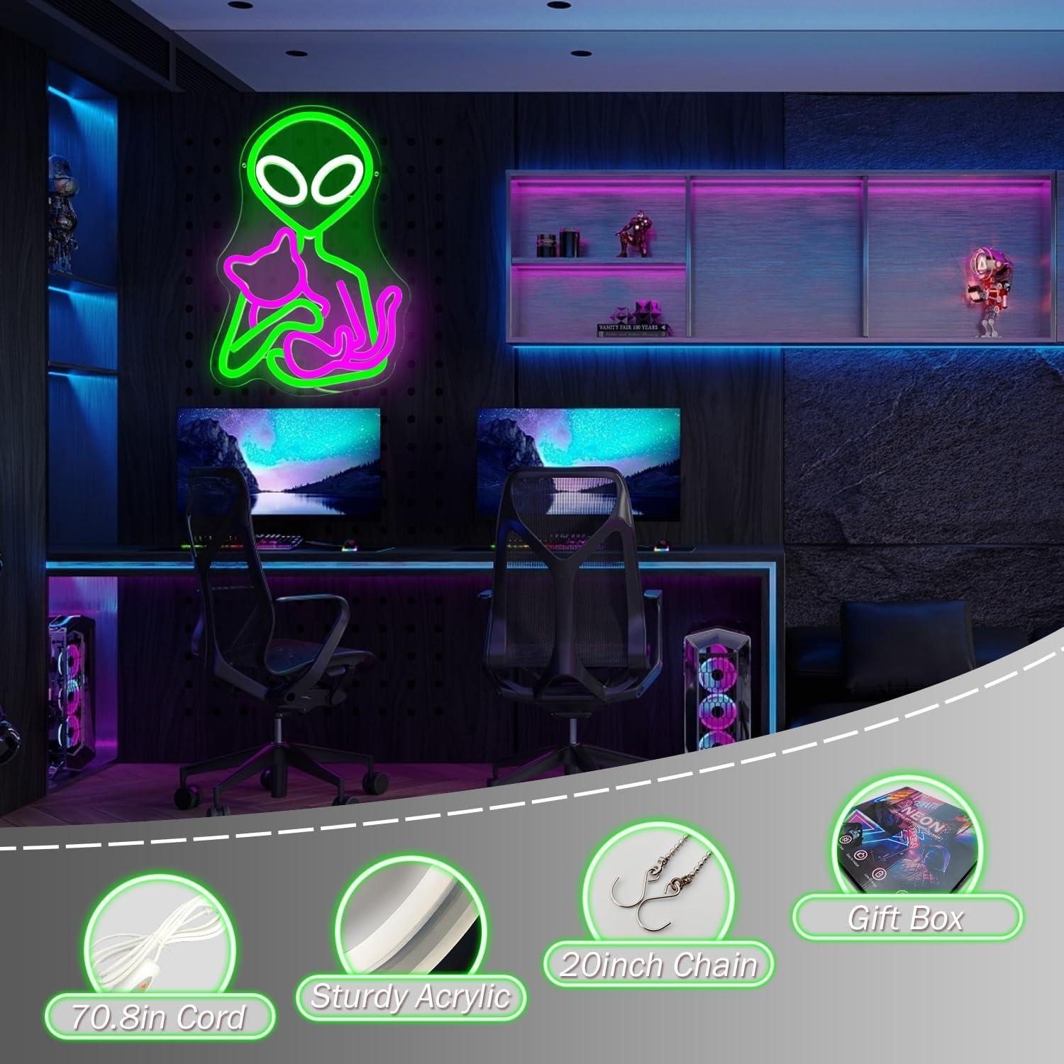 Luz de Neón LED Alienígena Gato OvoNinn 33.9x33.9 cm