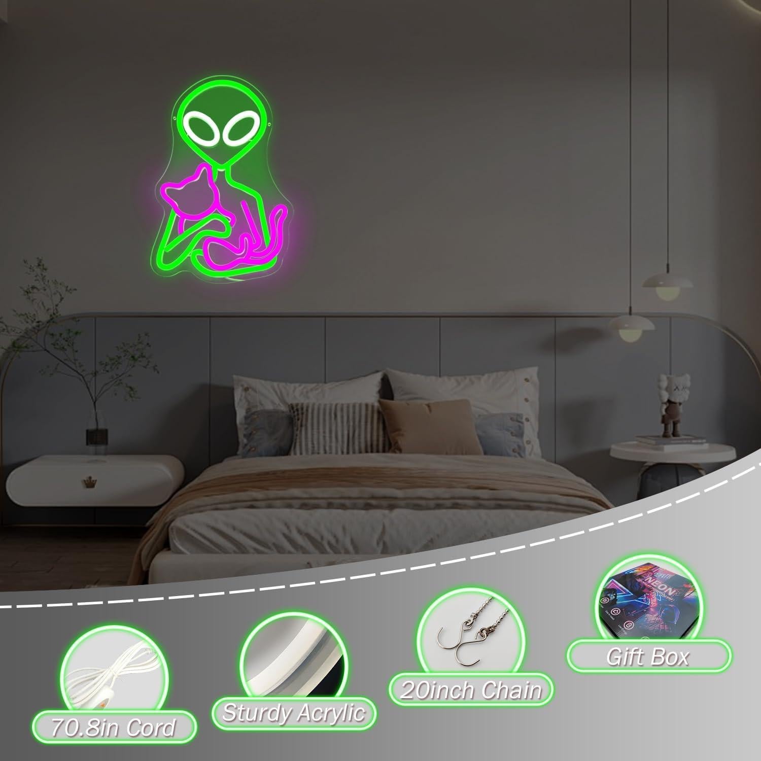 Luz de Neón LED Alienígena Gato OvoNinn 33.9x33.9 cm