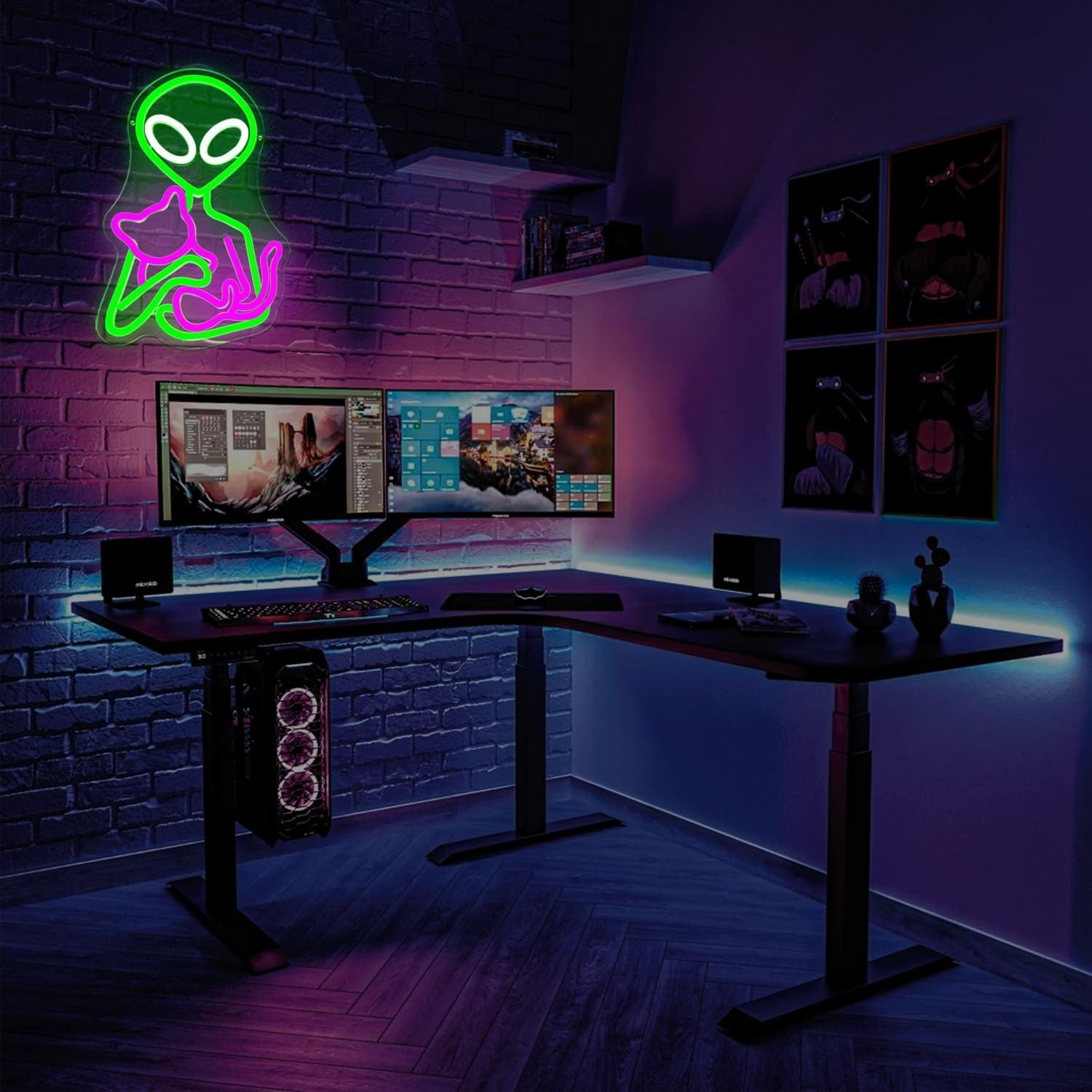 Luz de Neón LED Alienígena Gato OvoNinn 33.9x33.9 cm