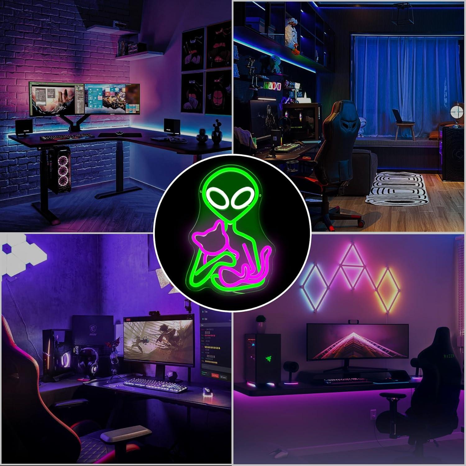 Luz de Neón LED Alienígena Gato OvoNinn 33.9x33.9 cm