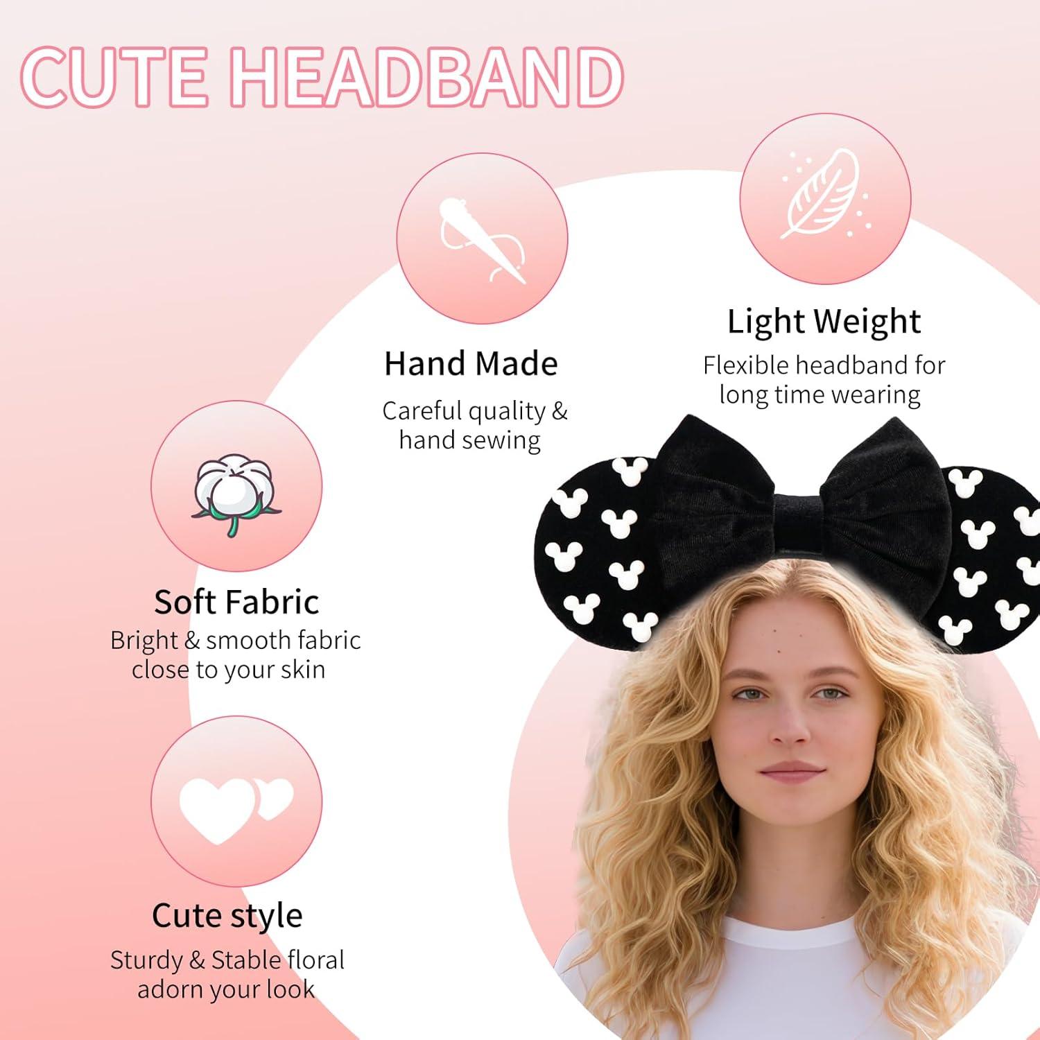 Diadema de Orejas de Ratón KienKan Negra con Lazo - Accesorio Fiesta