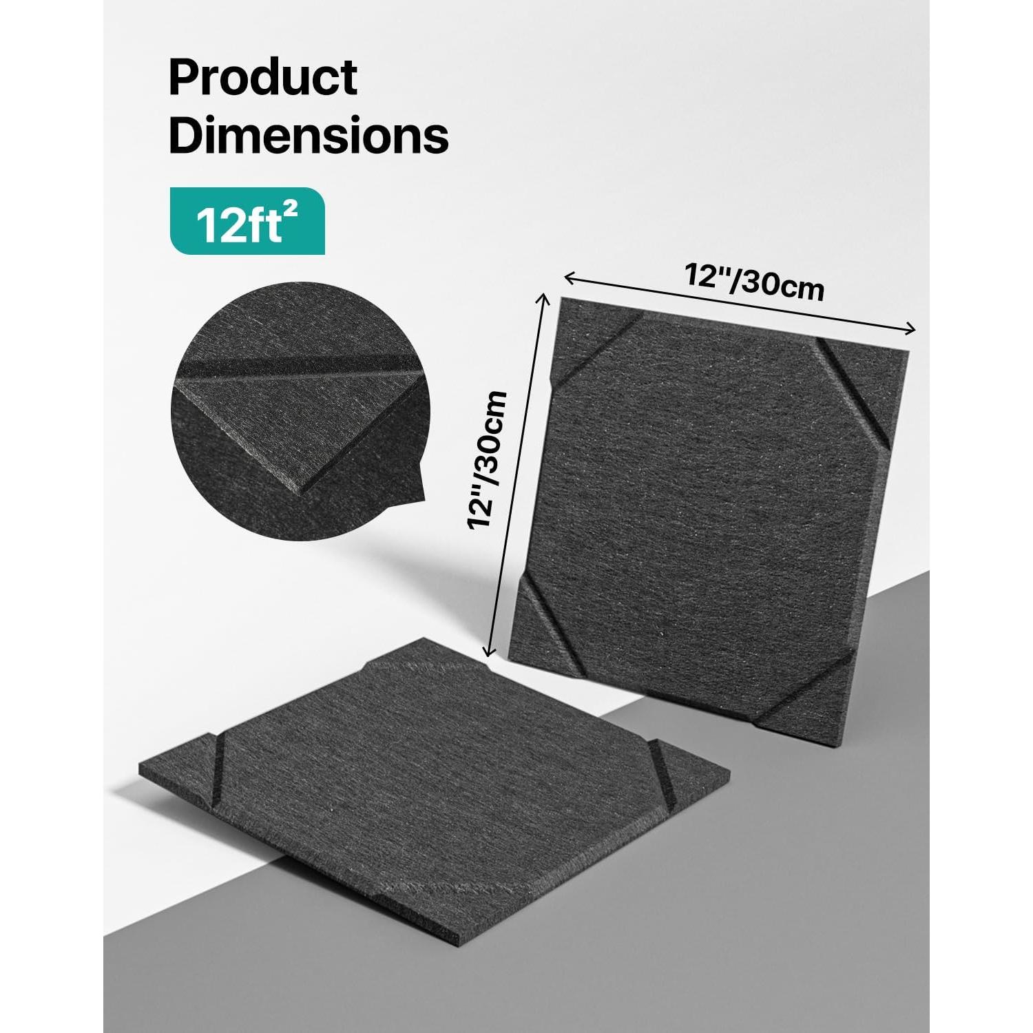 Paneles Acústicos Autoadhesivos 12 Unidades 30x30cm Negro