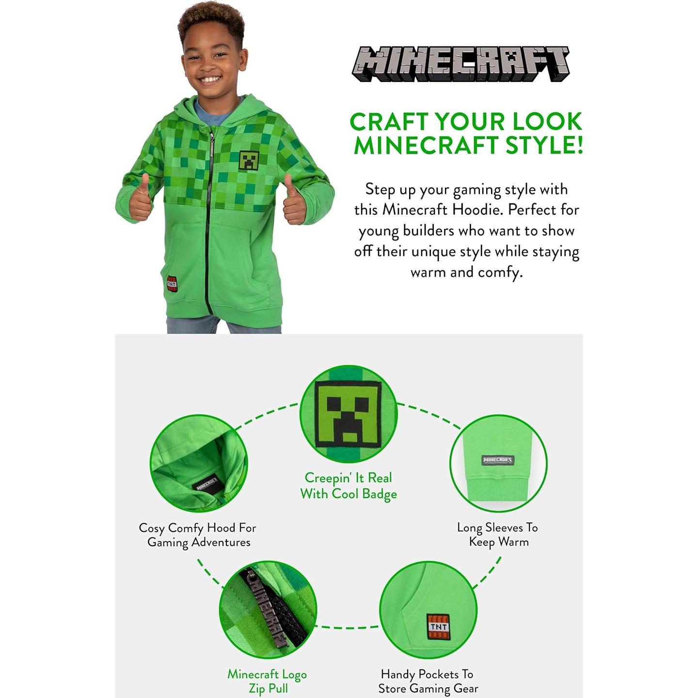 Sudadera con cremallera Minecraft Creeper para niños 6-14