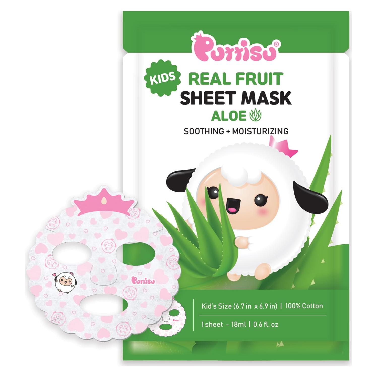 Mascarilla Facial Infantil Puttisu - 100% Algodón, Hidratante Aloe Vera, Paquete de 7