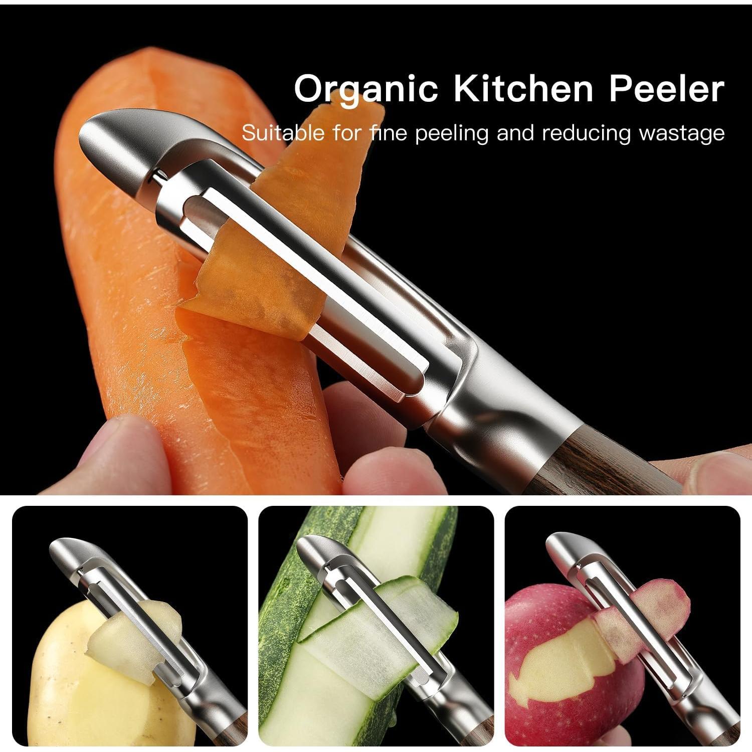 Pelador de Verduras LUNERKU Tipo I Acero Inoxidable Mango Madera